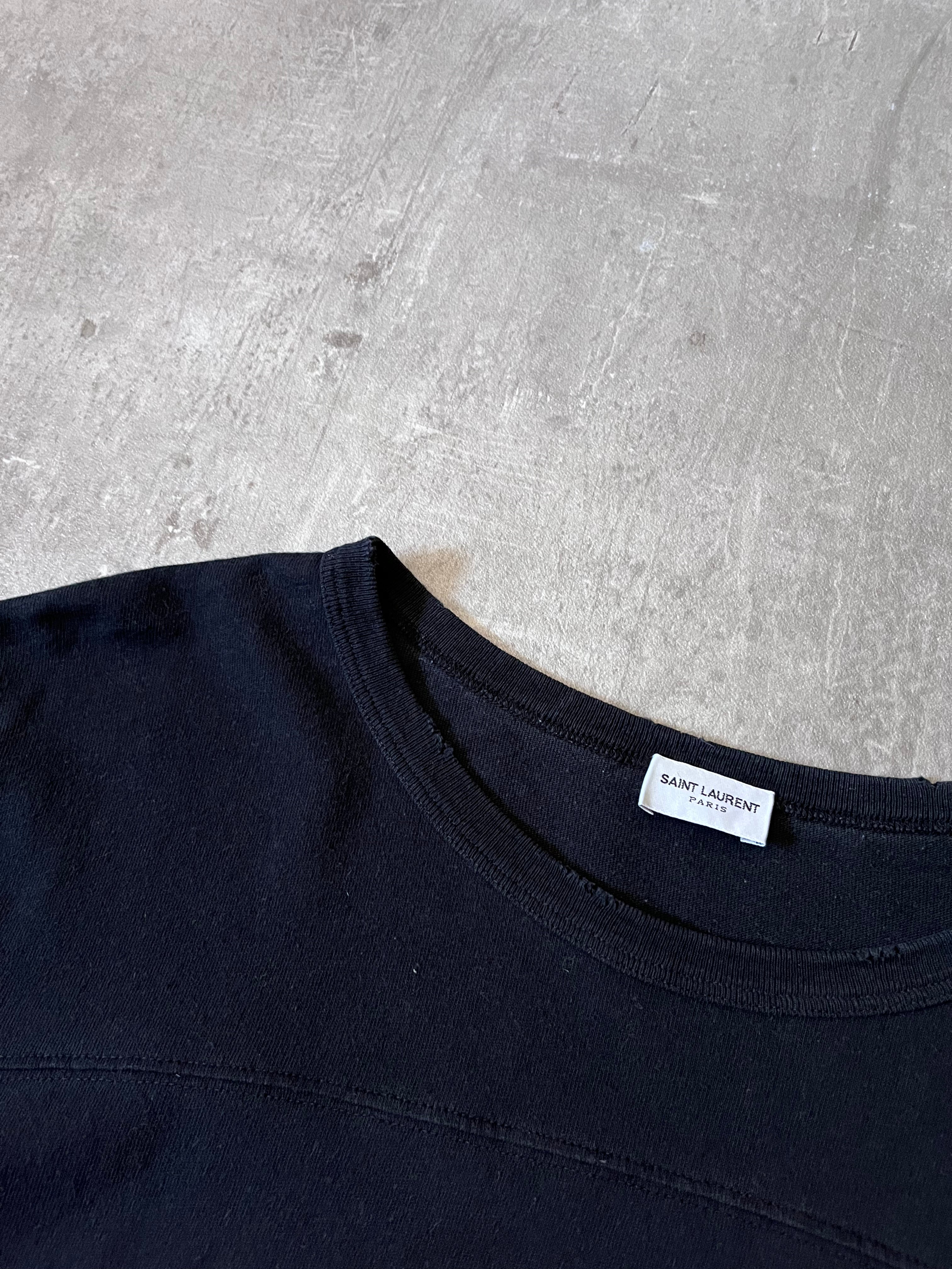Saint Laurent Paris 50s Signature Destroyed T-shirt Dark Navy Men - XL