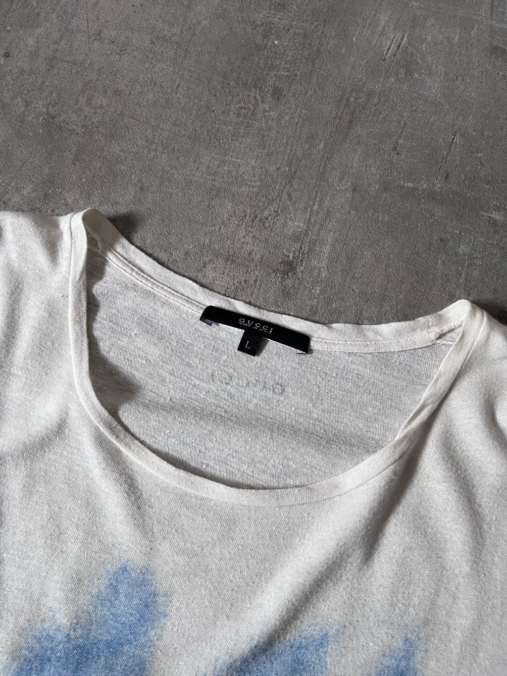 Gucci Vintage Blue Ship Painting T-shirt White Men - L