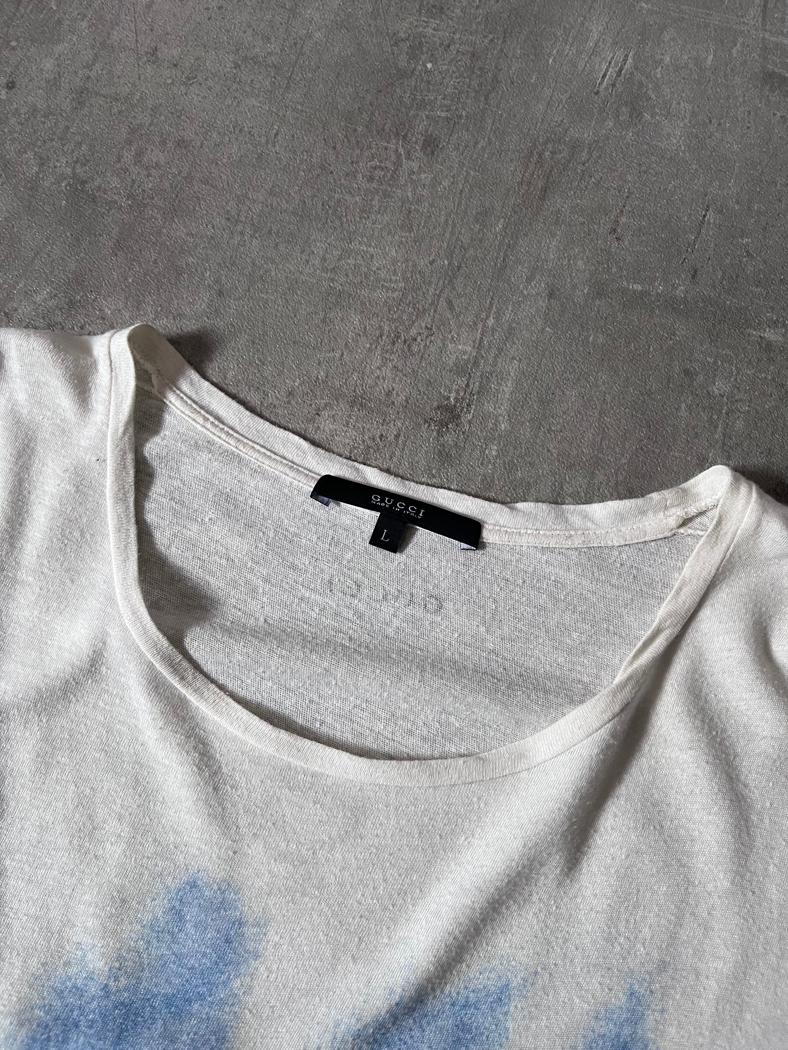 Gucci Vintage Blue Ship Painting T-shirt White Men - L