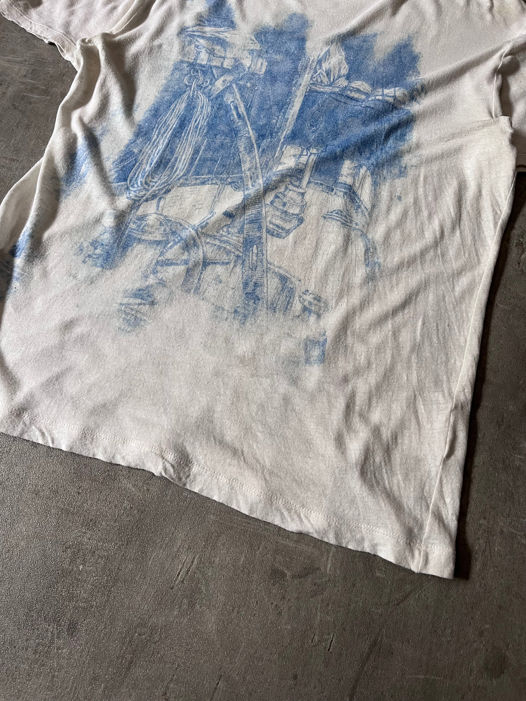 Gucci Vintage Blue Ship Painting T-shirt White Men - L