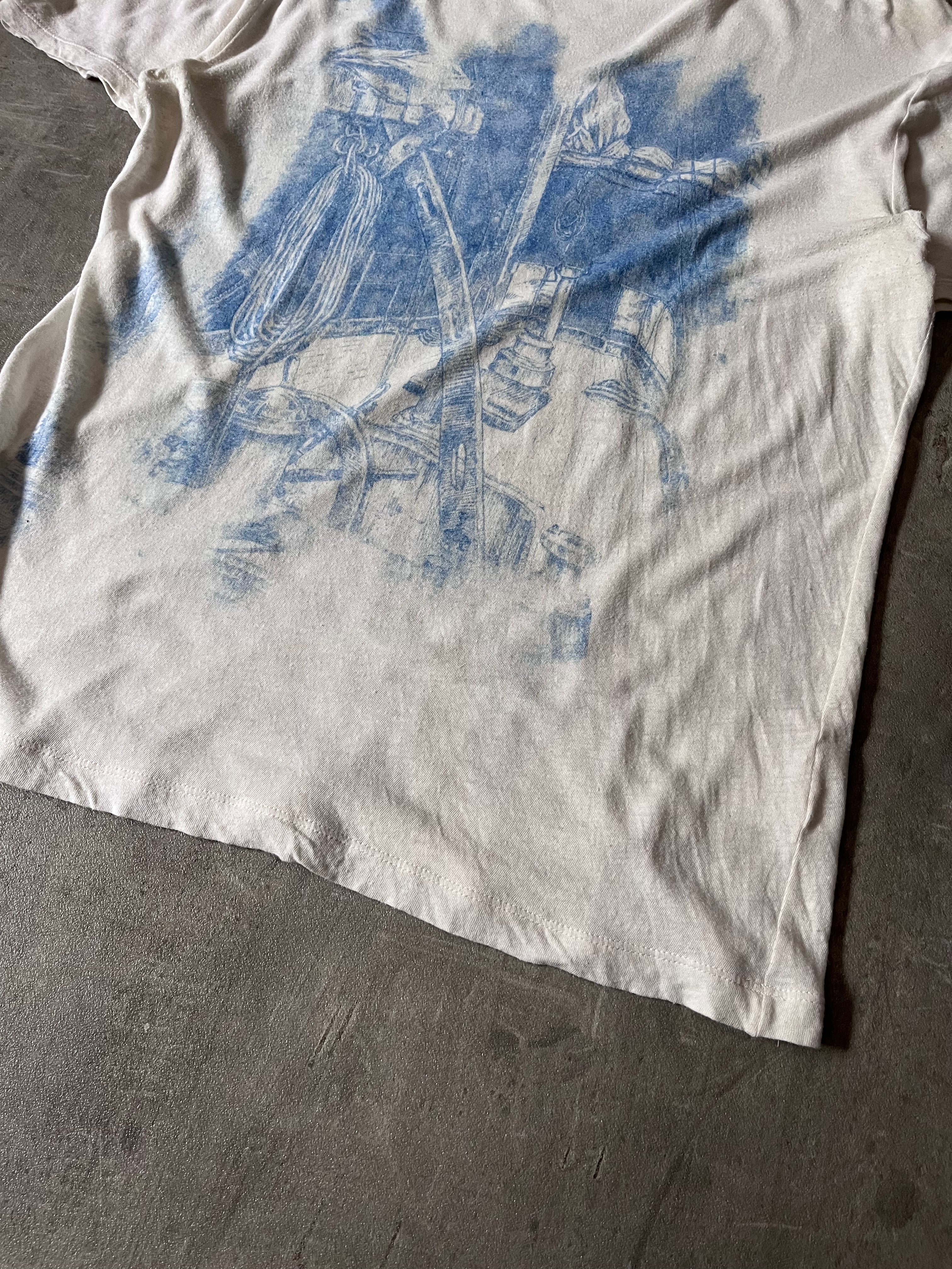 Gucci Vintage Blue Ship Painting T-shirt White Men - L
