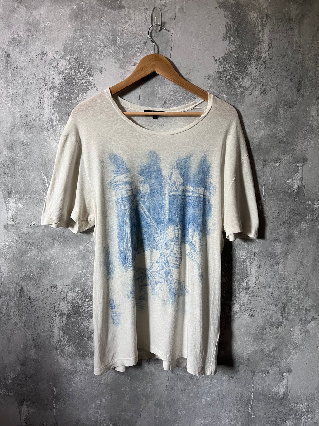 Gucci Vintage Blue Ship Painting T-shirt White Men - L