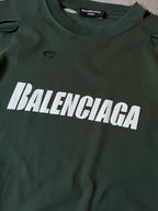 Balenciaga Caps Destroyed T-shirt Dark Green Men- XS