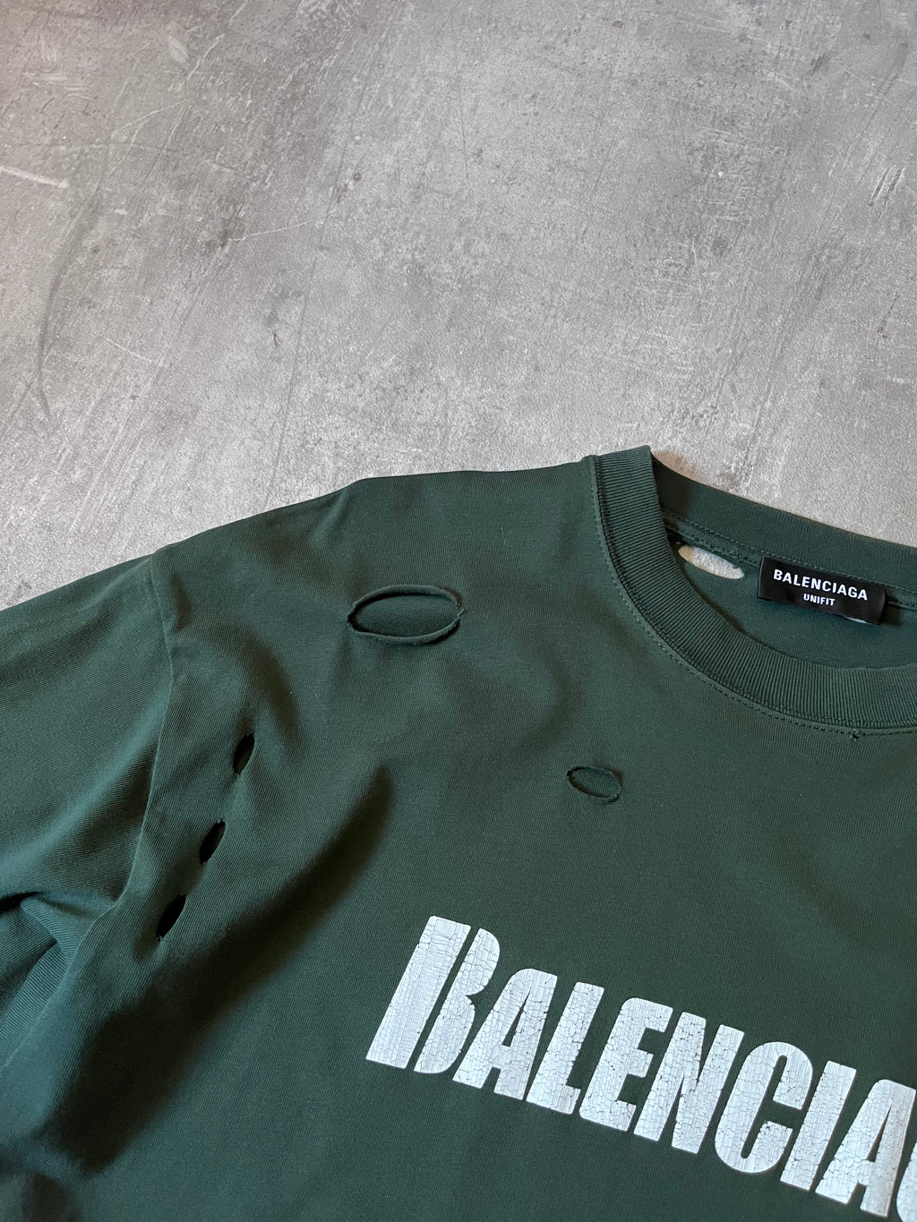 Balenciaga Caps Destroyed T-shirt Dark Green Men- XS