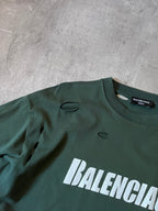 Balenciaga Caps Destroyed T-shirt Dark Green Men- XS