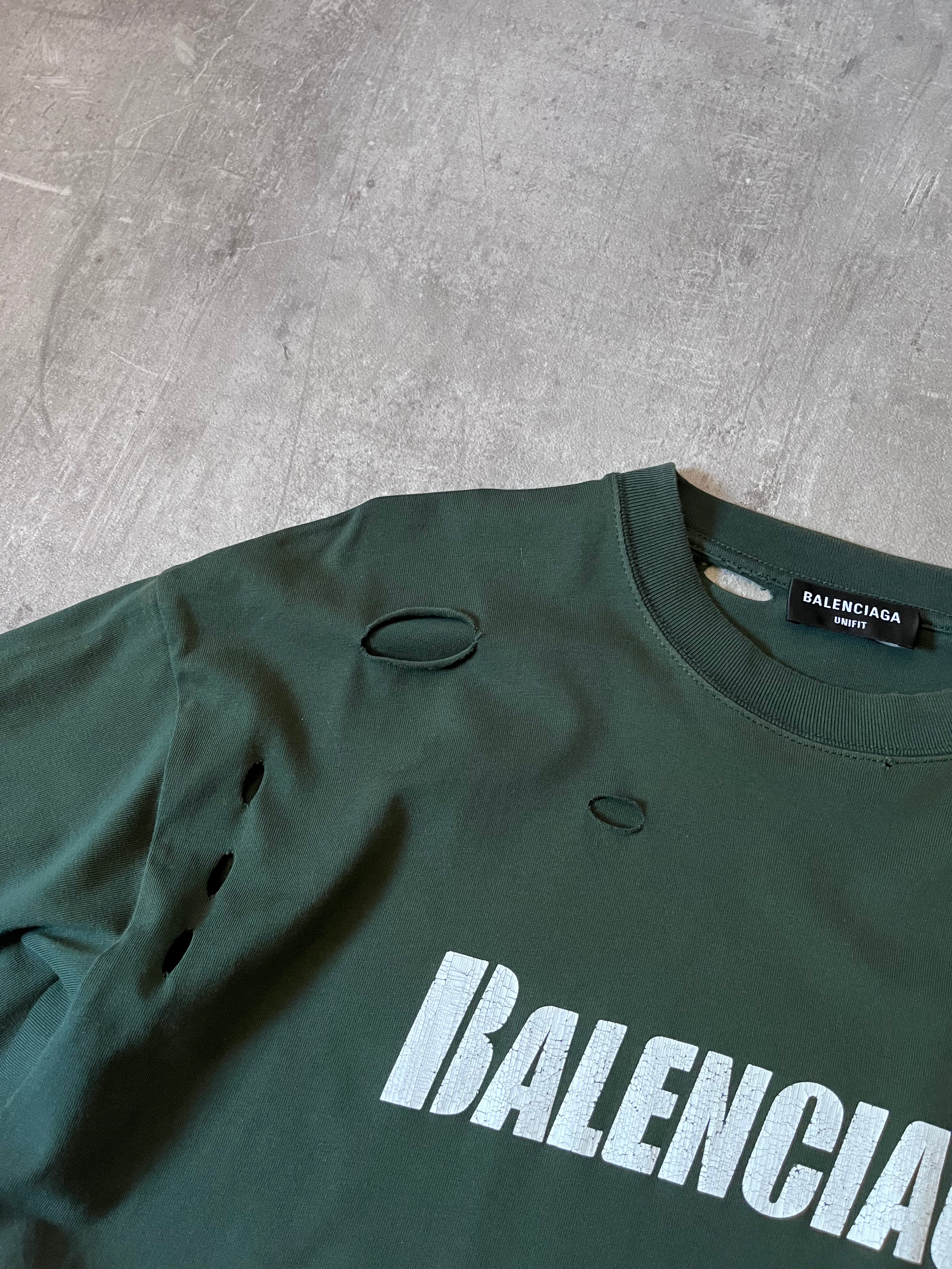 Balenciaga Caps Destroyed T-shirt Dark Green Men- XS