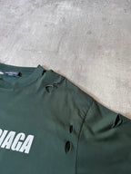 Balenciaga Caps Destroyed T-shirt Dark Green Men- XS