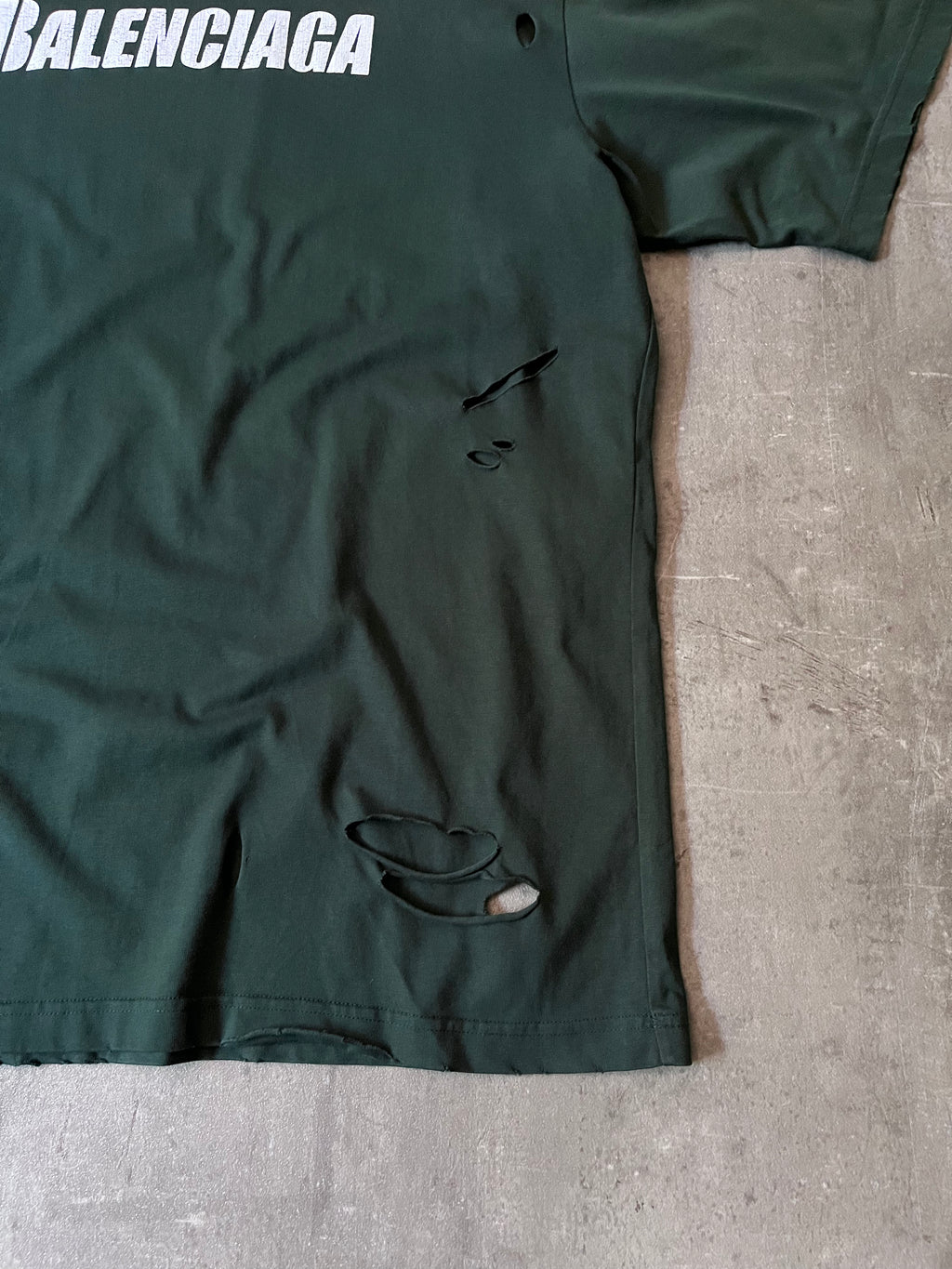 Balenciaga Caps Destroyed T-shirt Dark Green Men- XS