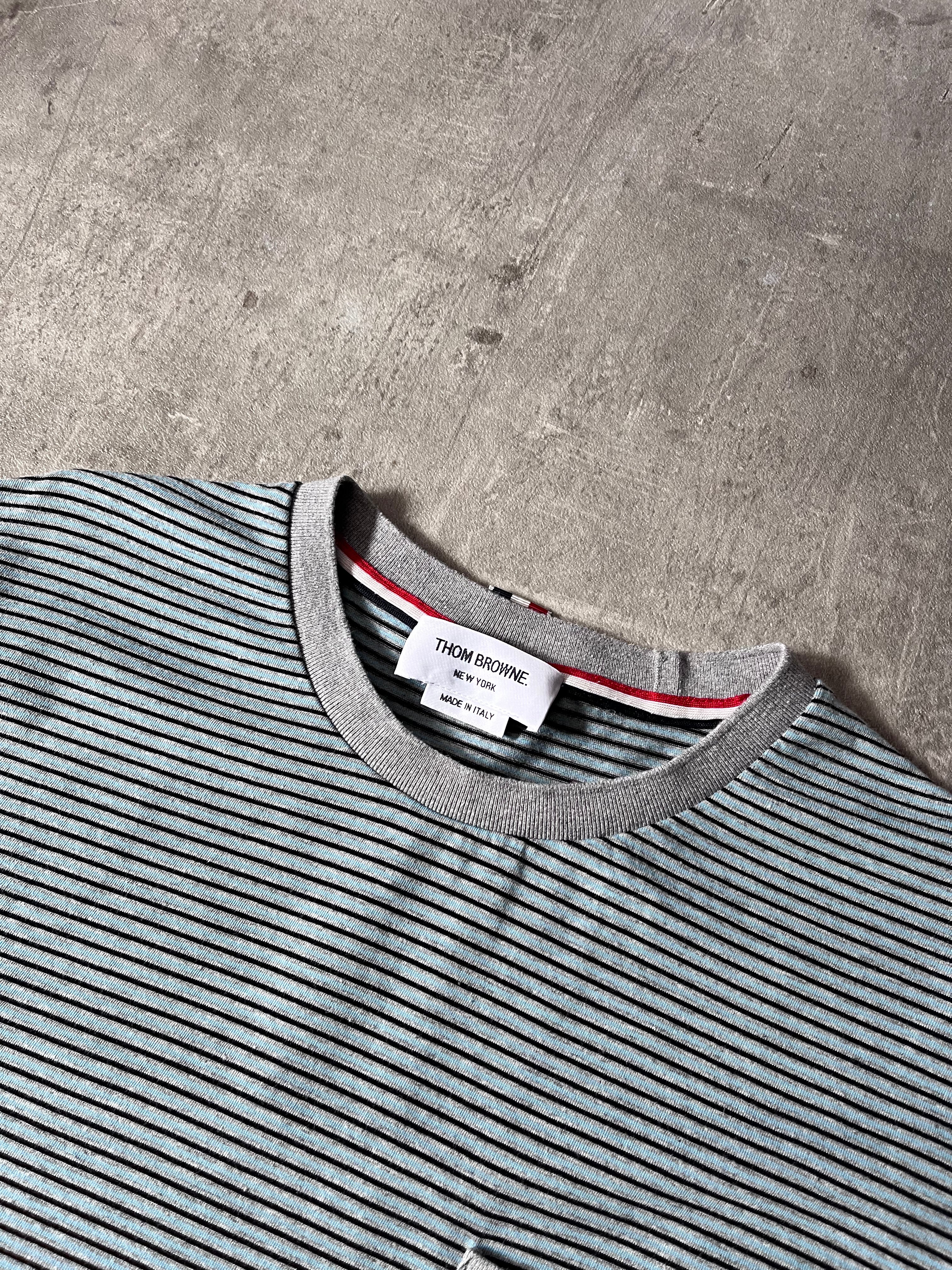 Thom Browne Striped Pocket T-shirt Blue Black Grey Men - XL