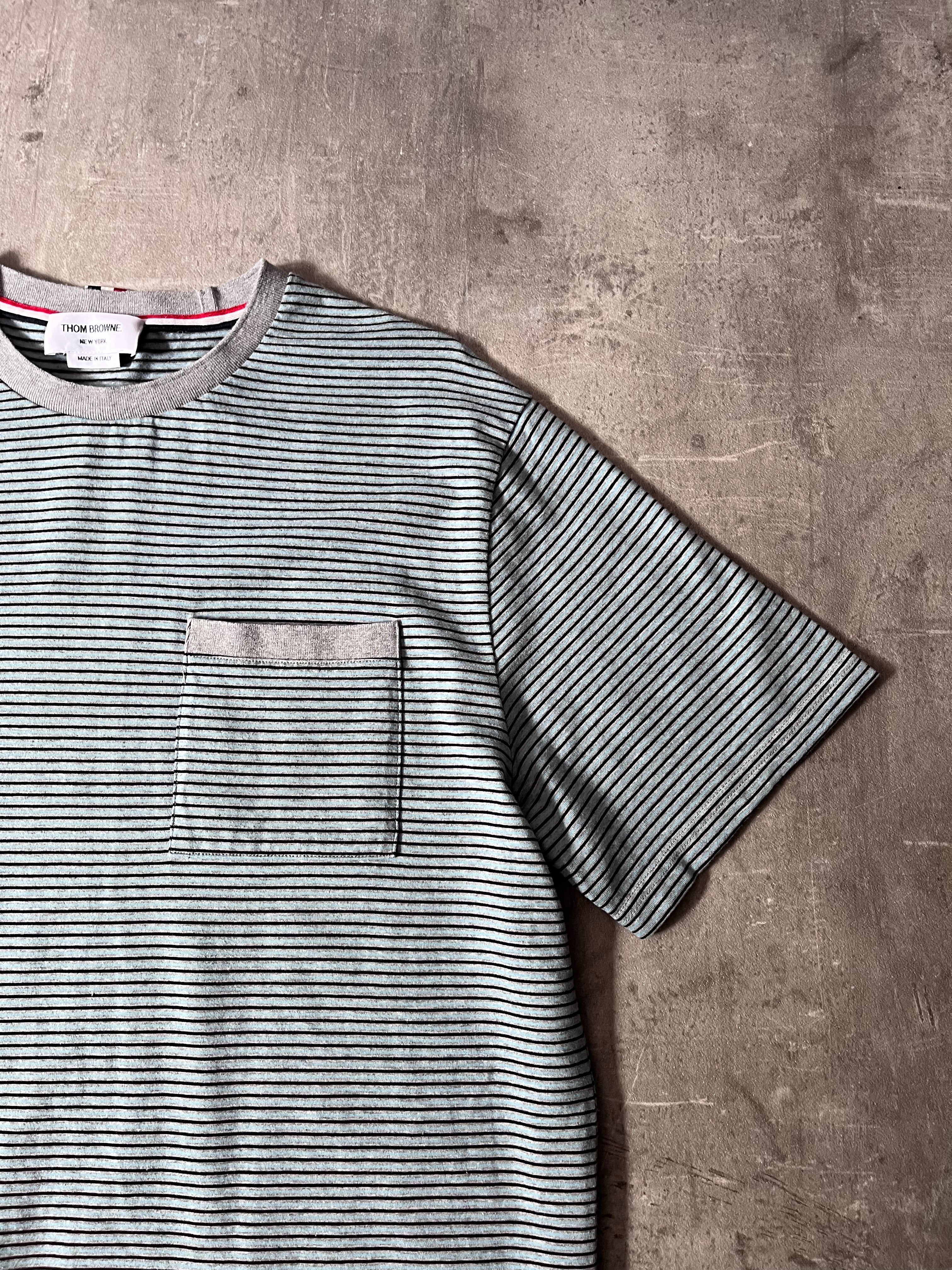 Thom Browne Striped Pocket T-shirt Blue Black Grey Men - XL