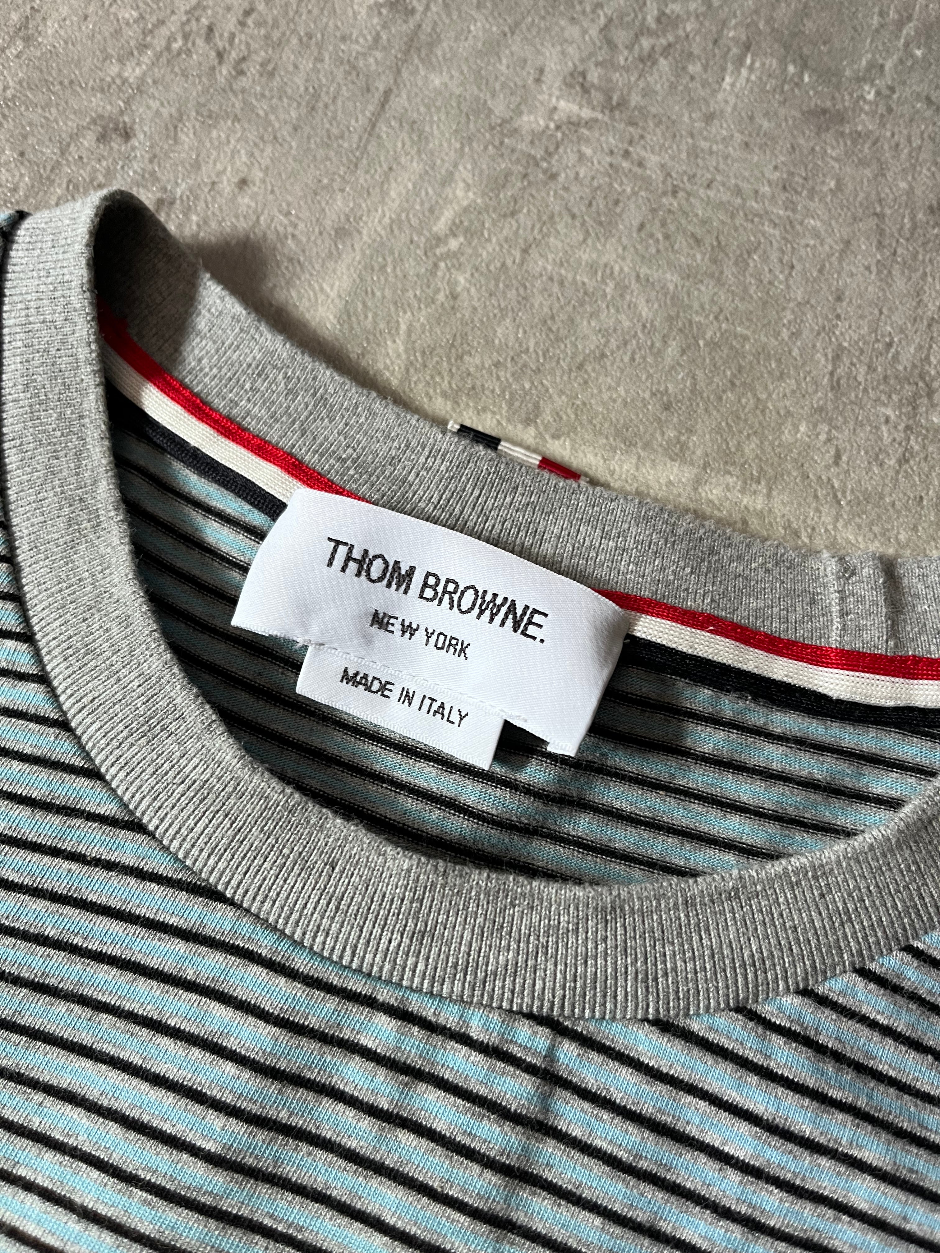 Thom Browne Striped Pocket T-shirt Blue Black Grey Men - XL