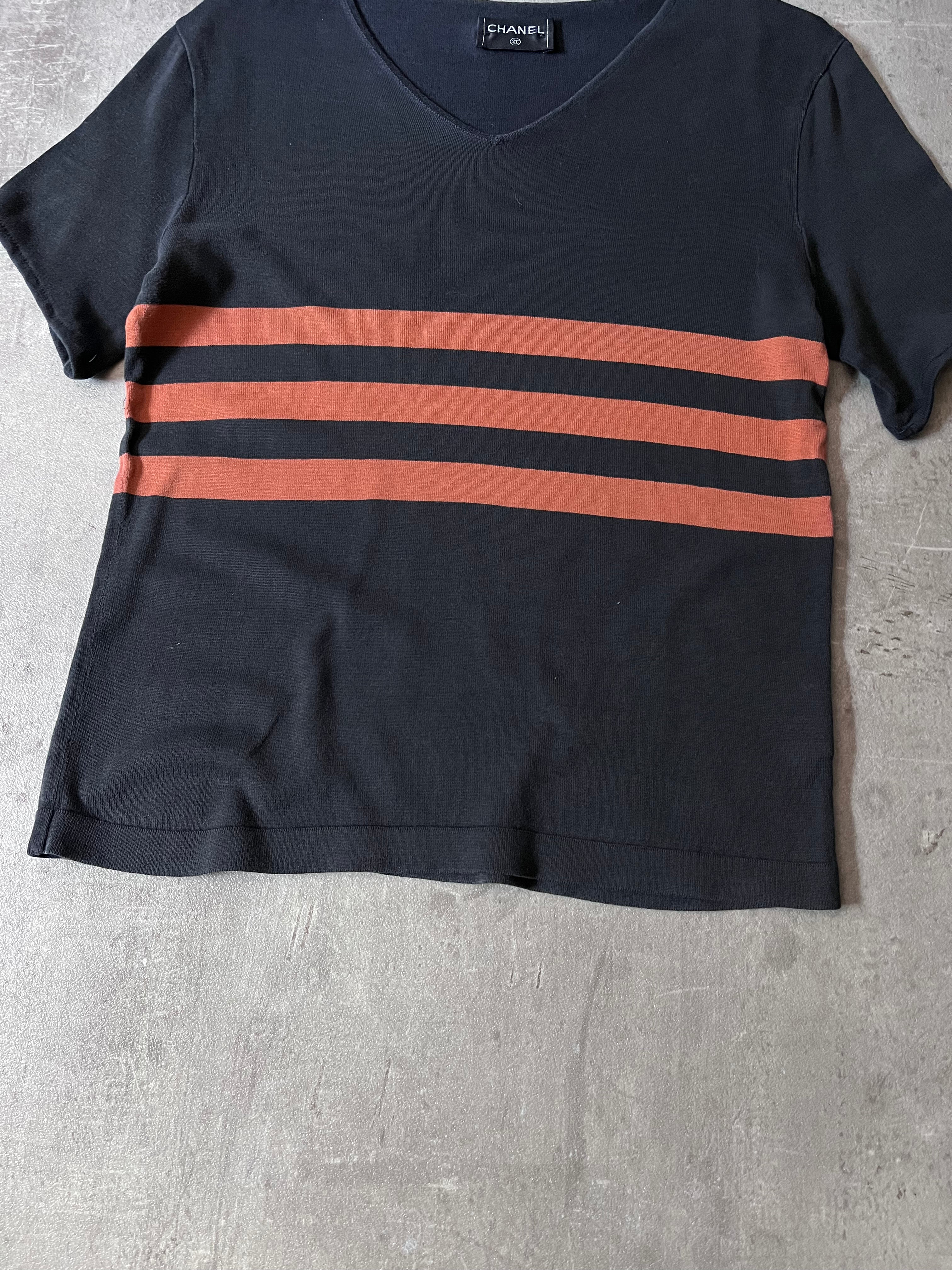 S/S 1999 Chanel Knited Striped T-shirt Navy Women - M