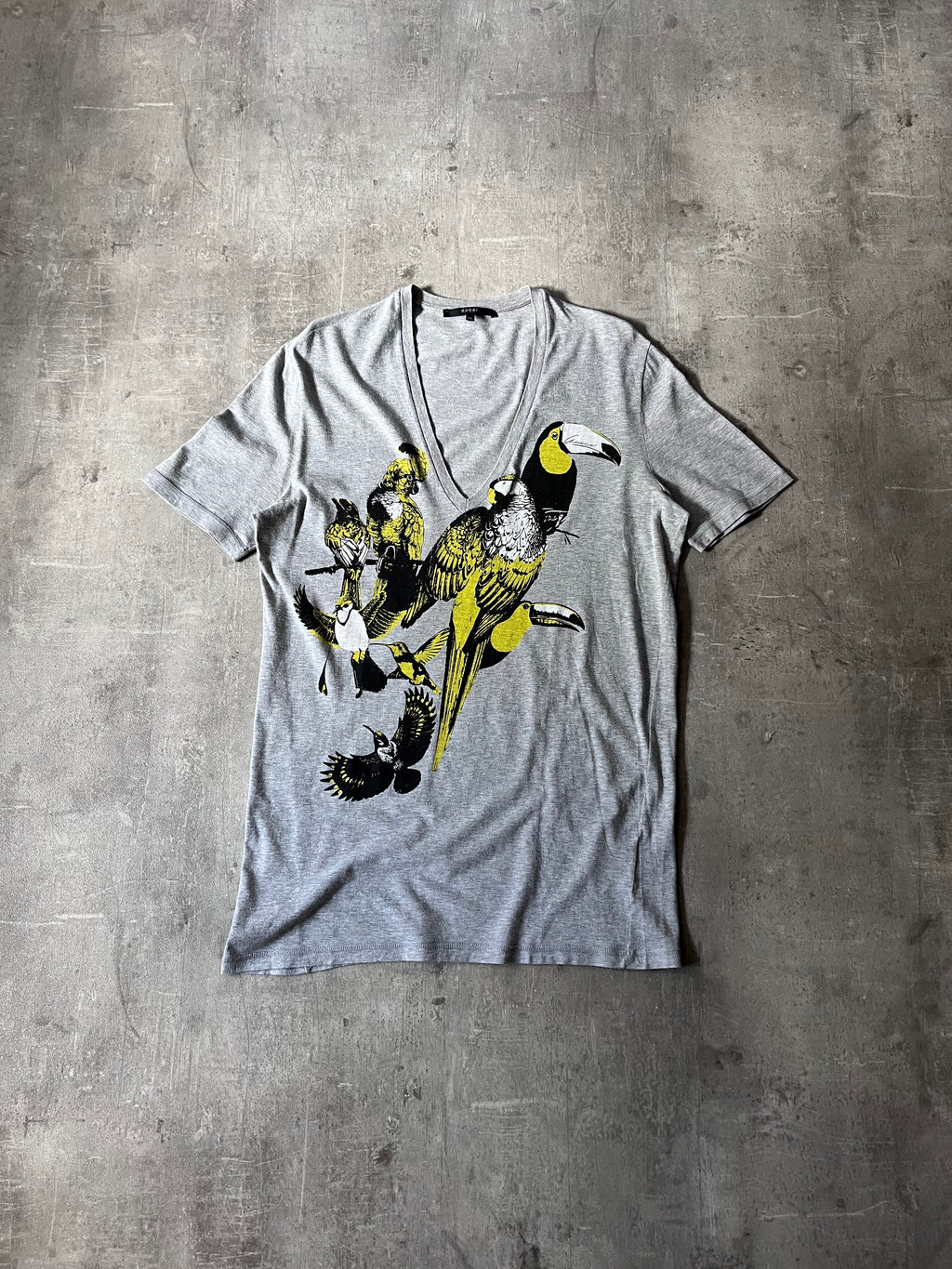 S/S 2009 Gucci Birds Toocan V-Neck T-shirt Grey Men - XL