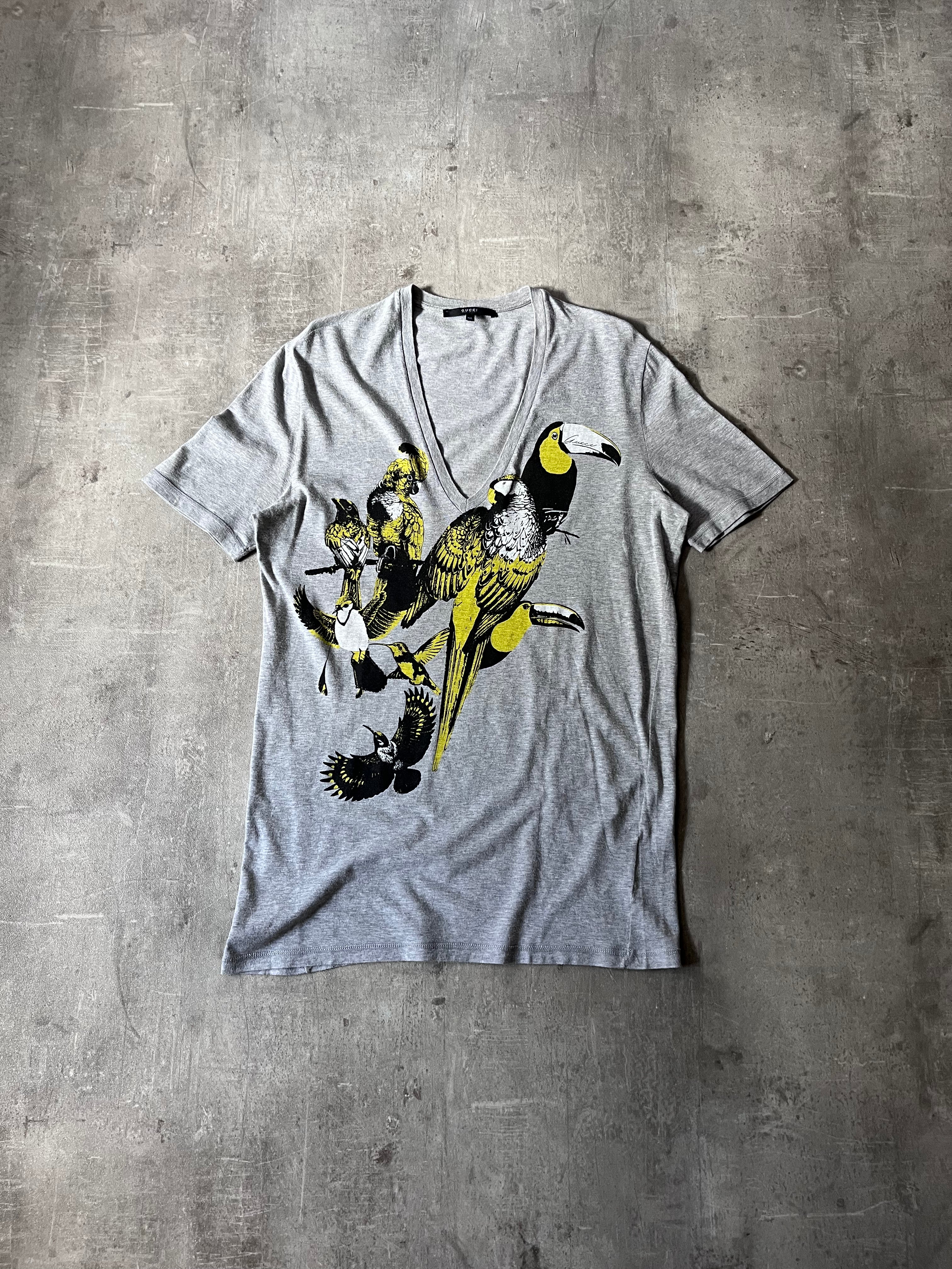 S/S 2009 Gucci Birds Toocan V-Neck T-shirt Grey Men - XL