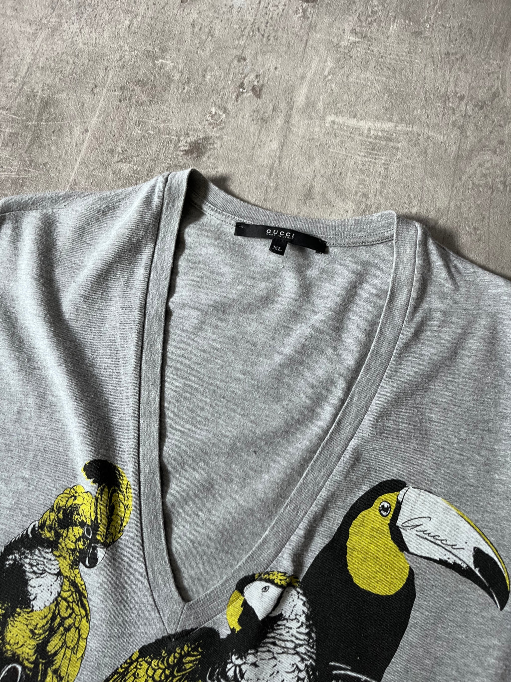 S/S 2009 Gucci Birds Toocan V-Neck T-shirt Grey Men - XL