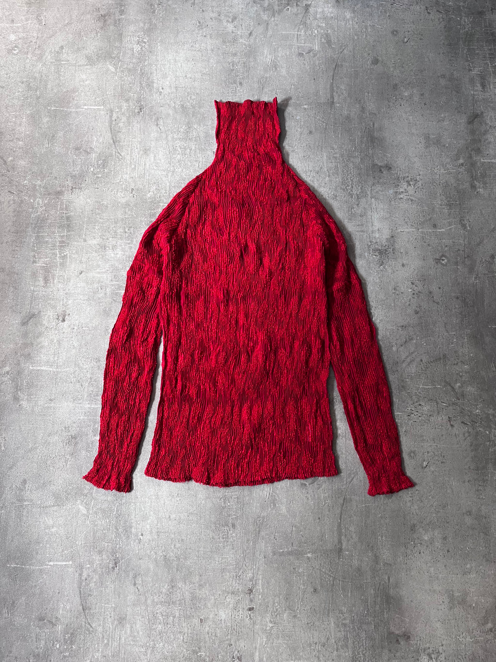 Issey Miyake 90s Pleats Please Turtleneck Long Sleeve Red Unisex - L