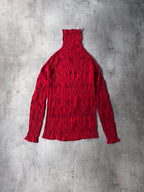 Issey Miyake 90s Pleats Please Turtleneck Long Sleeve Red Unisex - L