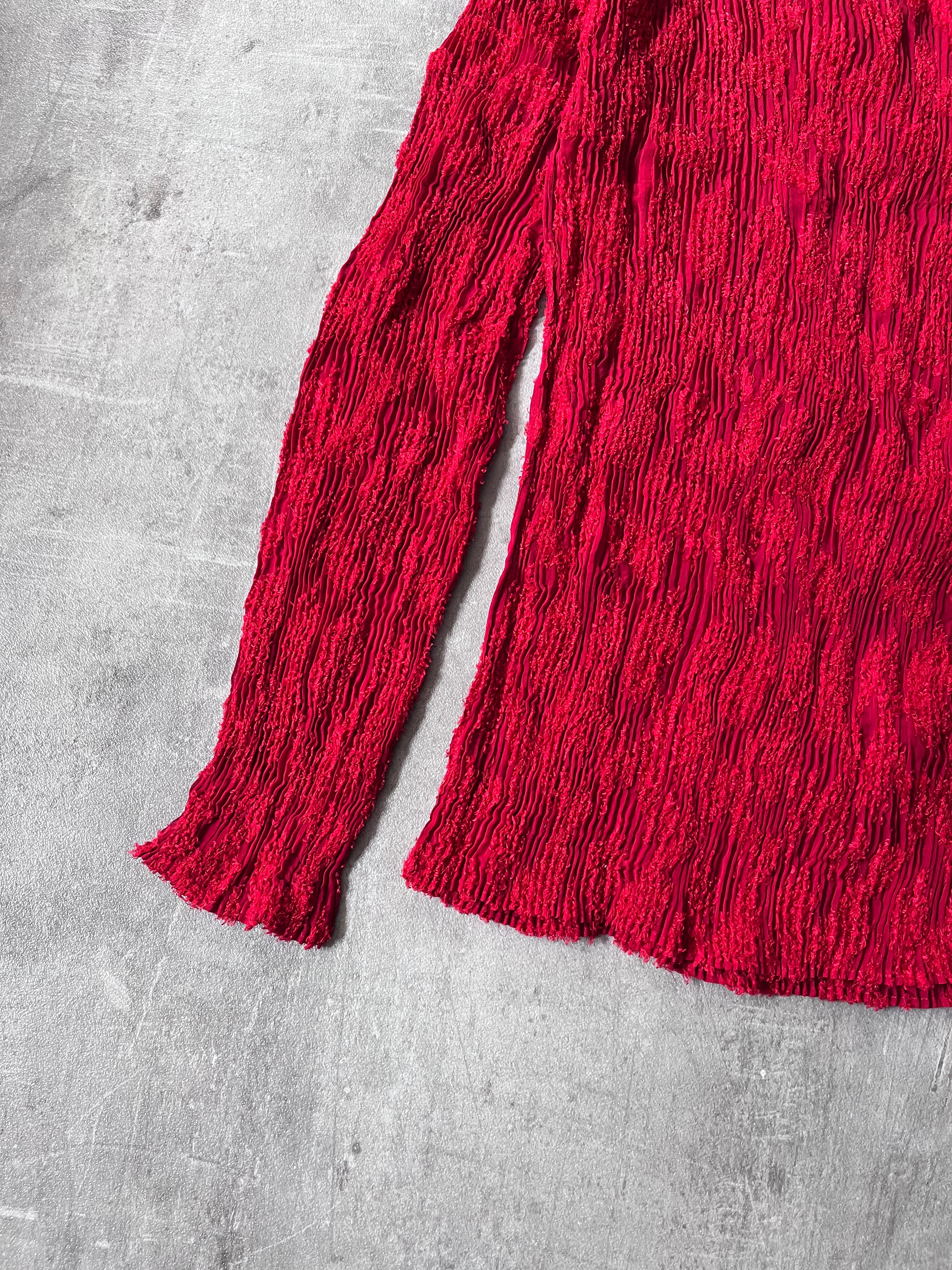Issey Miyake 90s Pleats Please Turtleneck Long Sleeve Red Unisex - L