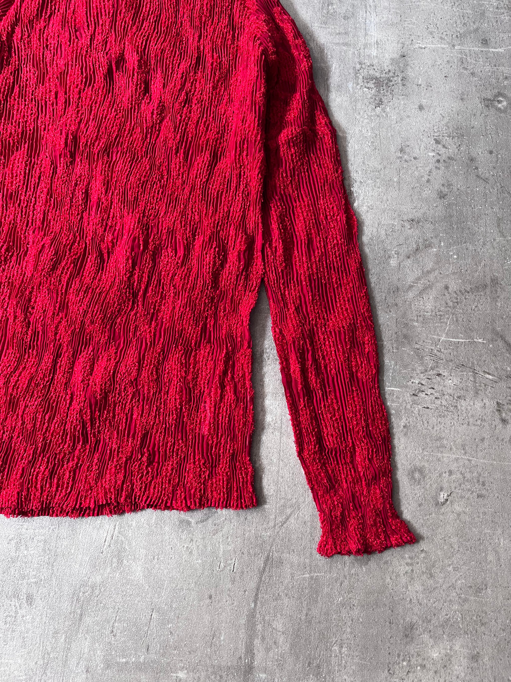 Issey Miyake 90s Pleats Please Turtleneck Long Sleeve Red Unisex - L