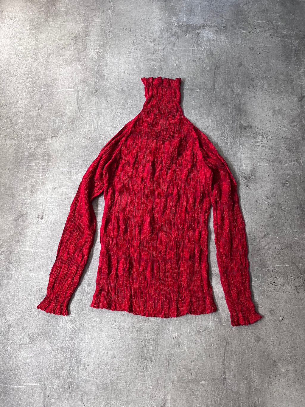 Issey Miyake 90s Pleats Please Turtleneck Long Sleeve Red Unisex - L