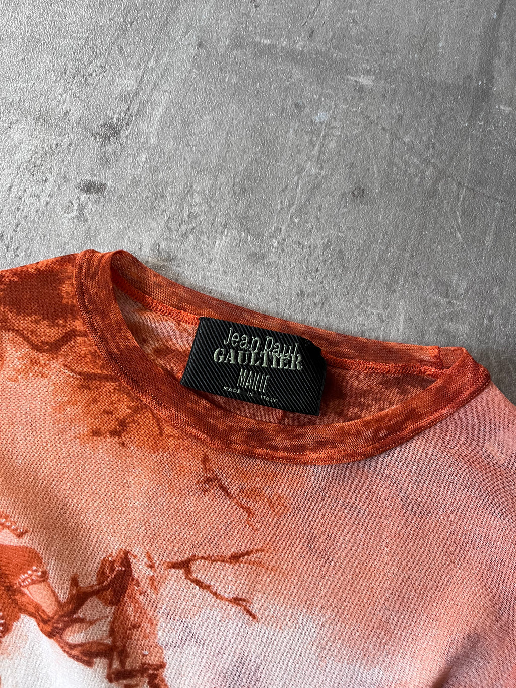 S/S 1994 Jean Paul Gaultier Krishna & The Opis Mesh Top Long Sleeve Orange Unisex - S