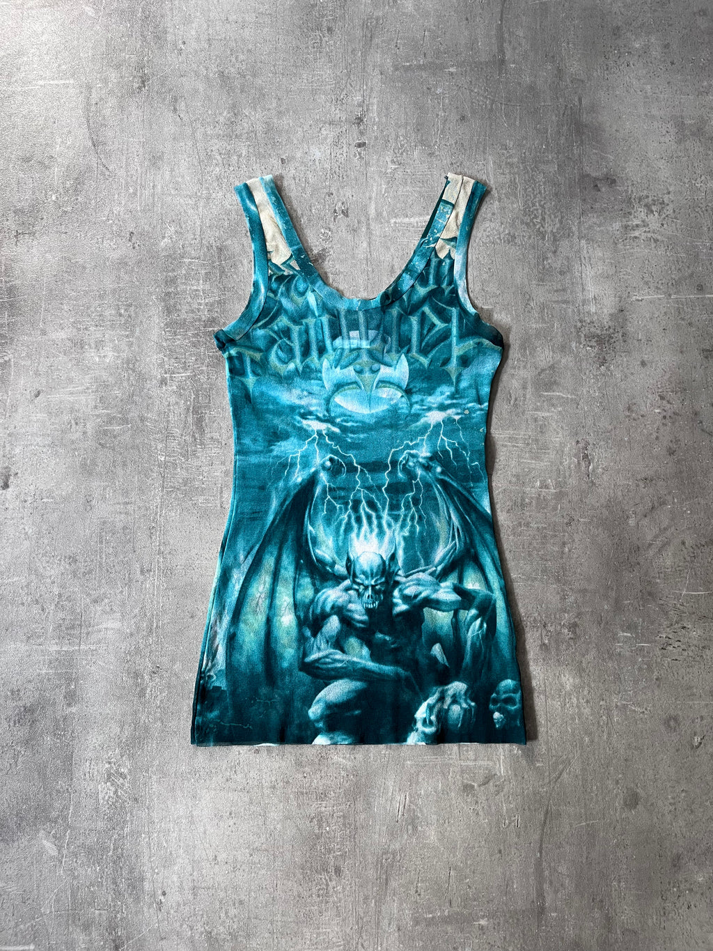 S/S 2001 Jean Paul Gaultier "Satan" Tatto Mesh Top Tank Top Blue - L