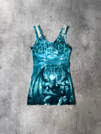 S/S 2001 Jean Paul Gaultier "Satan" Tatto Mesh Top Tank Top Blue - L