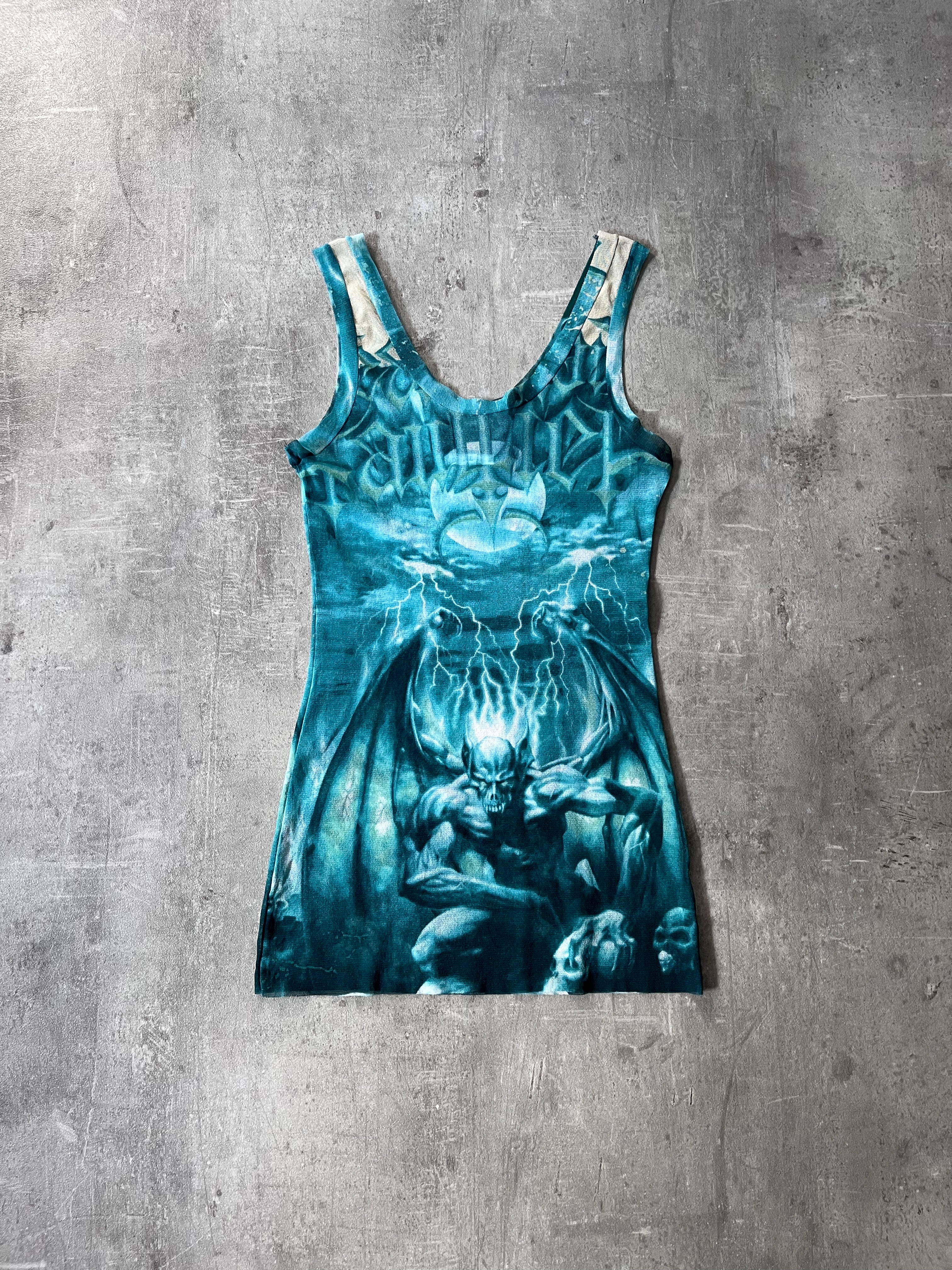 S/S 2001 Jean Paul Gaultier "Satan" Tatto Mesh Top Tank Top Blue - L