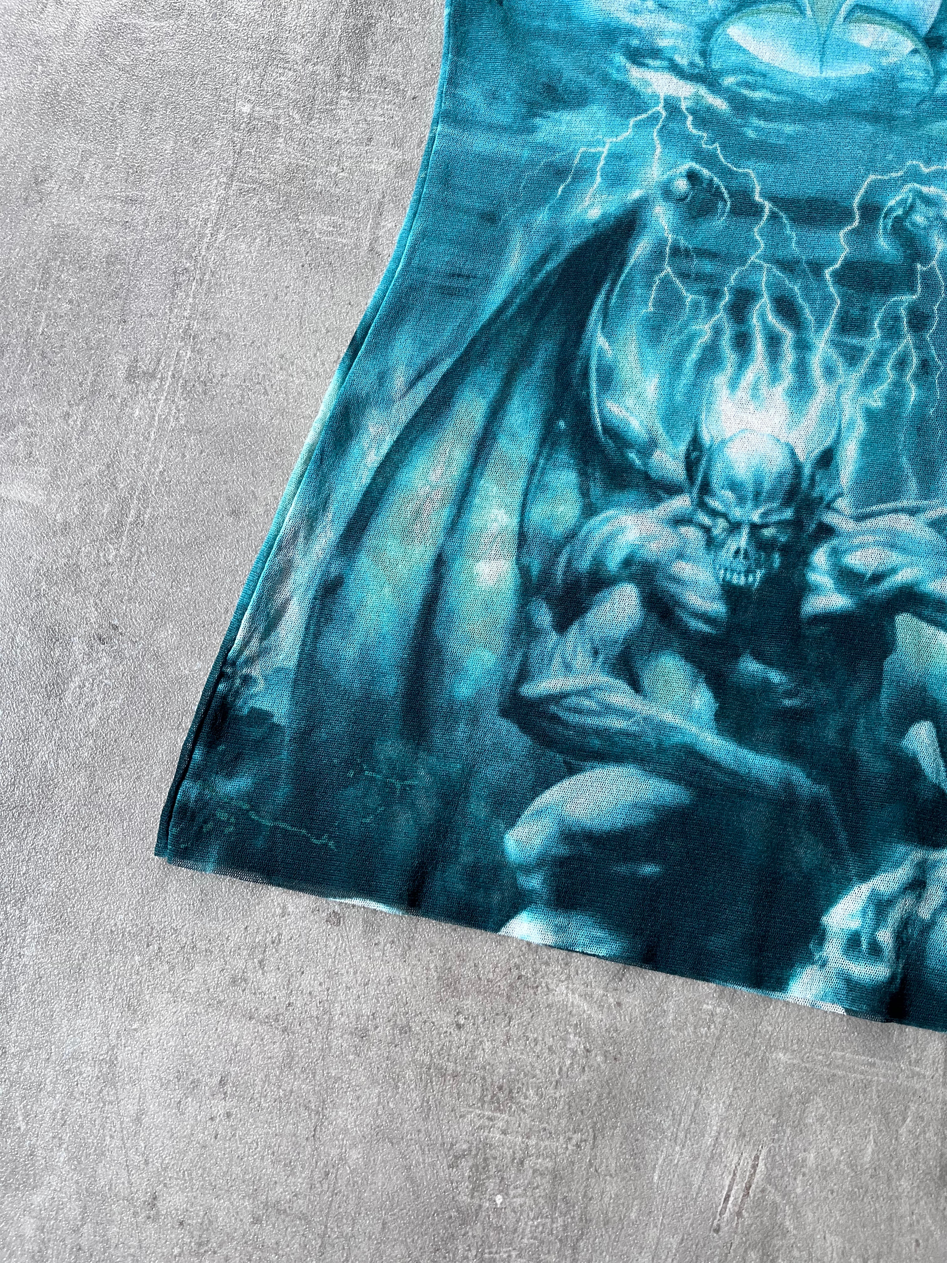 S/S 2001 Jean Paul Gaultier "Satan" Tatto Mesh Top Tank Top Blue - L