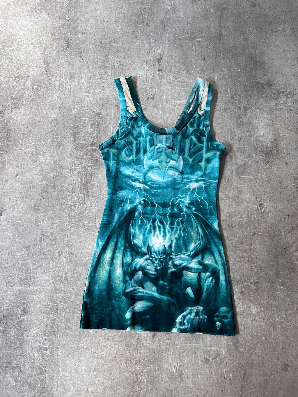 S/S 2001 Jean Paul Gaultier "Satan" Tatto Mesh Top Tank Top Blue - L
