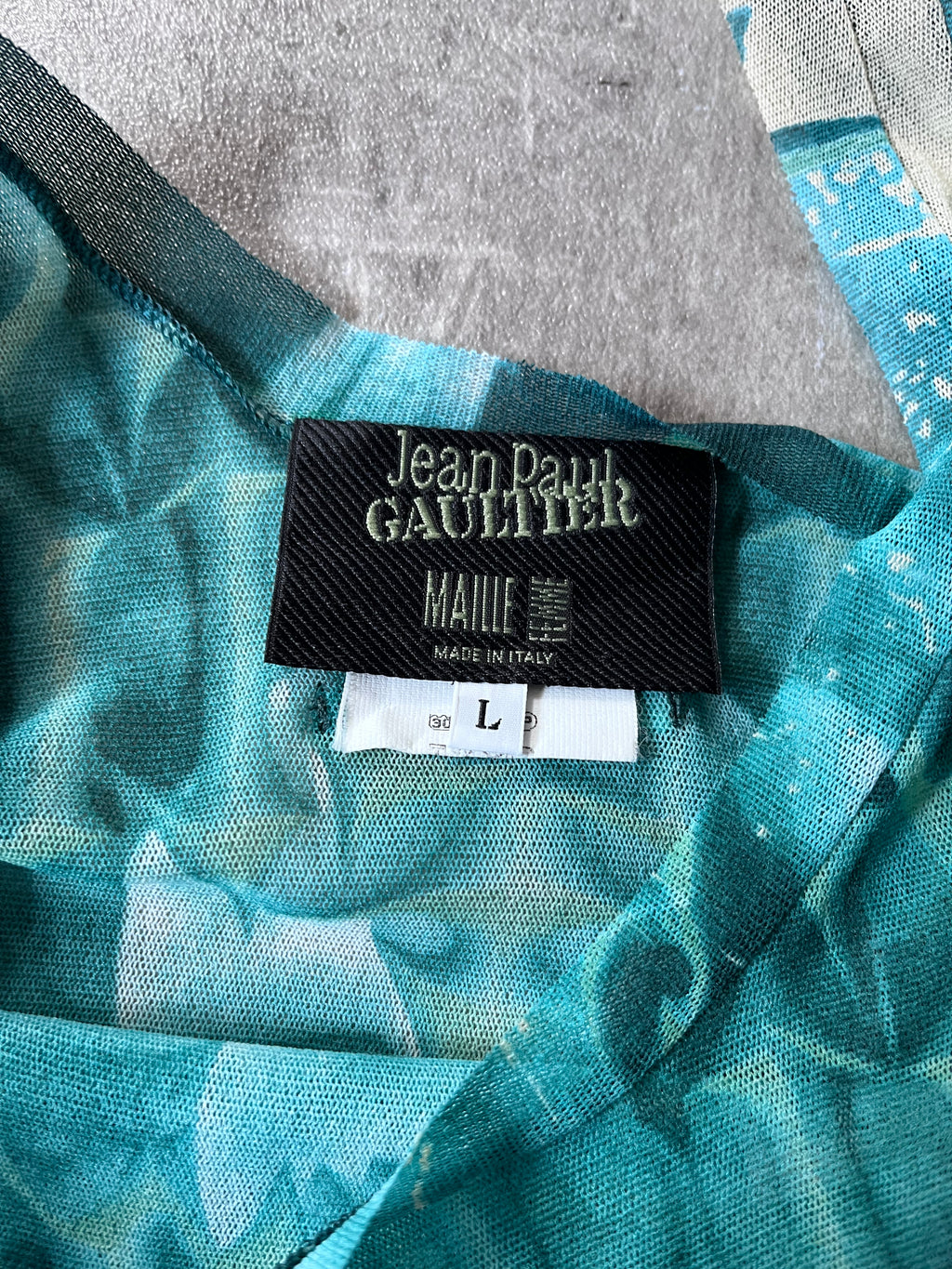 S/S 2001 Jean Paul Gaultier "Satan" Tatto Mesh Top Tank Top Blue - L