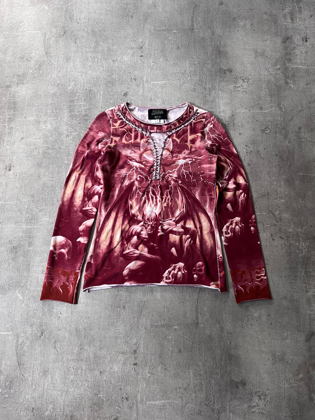 S/S 2001 Jean Paul Gaultier "Satan" Tatto Long Sleeve Red Unisex - M