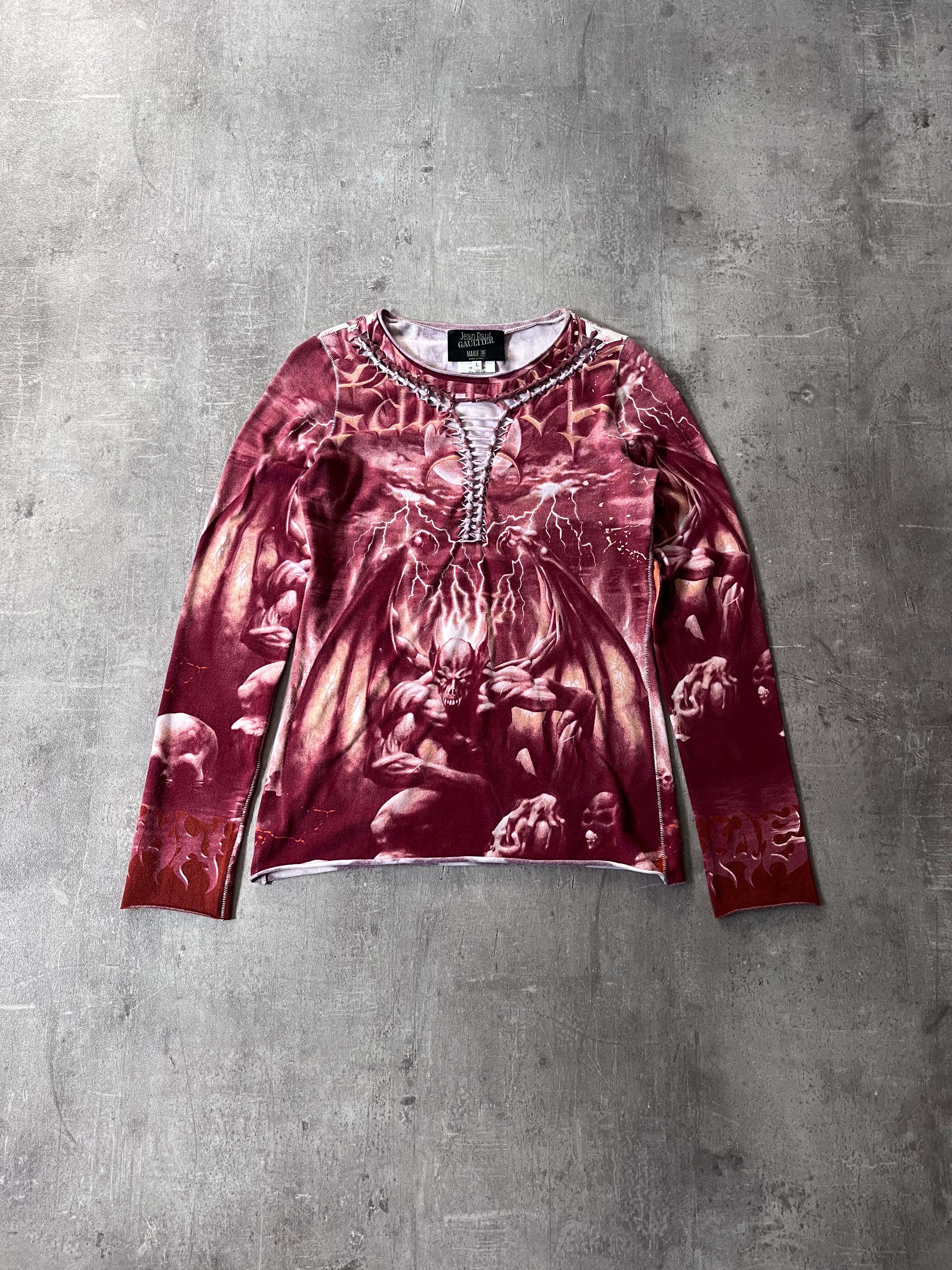 S/S 2001 Jean Paul Gaultier "Satan" Tatto Long Sleeve Red Unisex - M