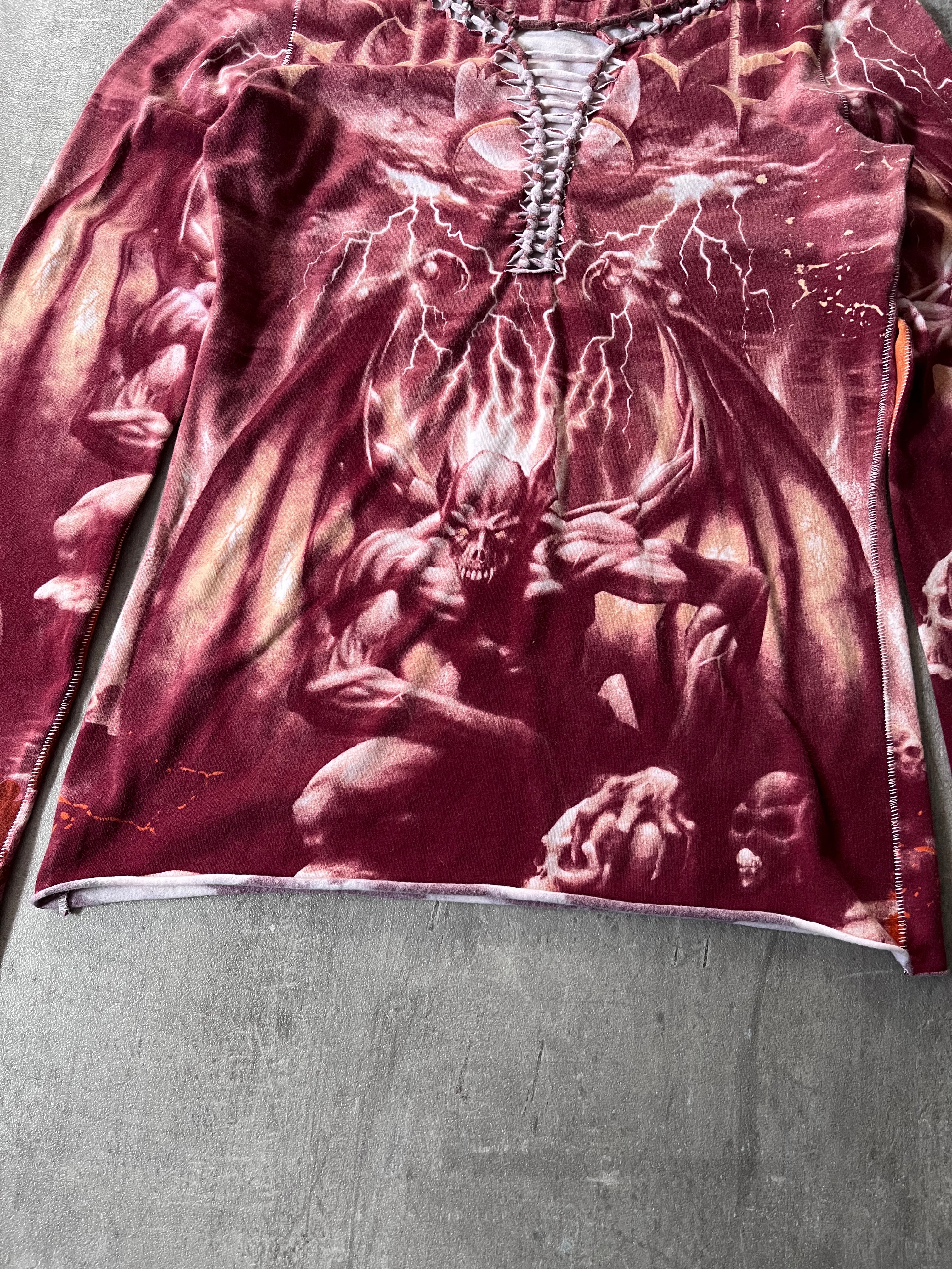 S/S 2001 Jean Paul Gaultier "Satan" Tatto Long Sleeve Red Unisex - M