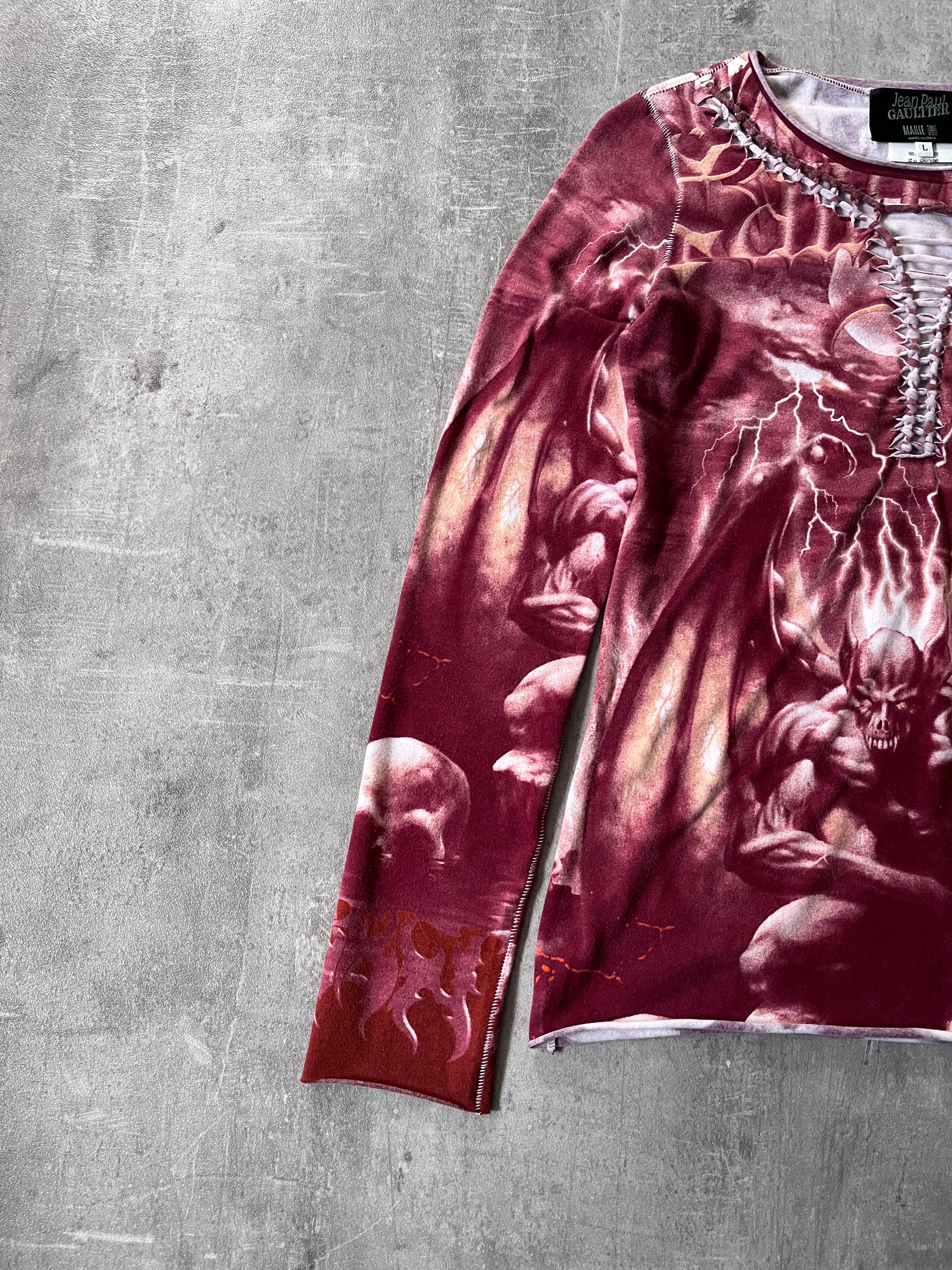 S/S 2001 Jean Paul Gaultier "Satan" Tatto Long Sleeve Red Unisex - M