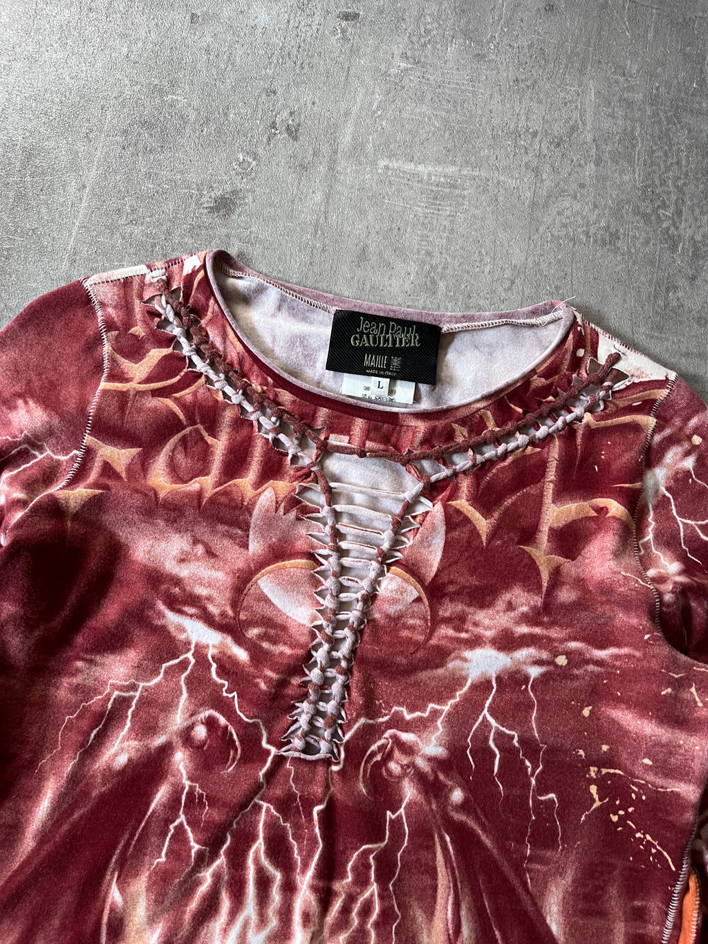 S/S 2001 Jean Paul Gaultier "Satan" Tatto Long Sleeve Red Unisex - M