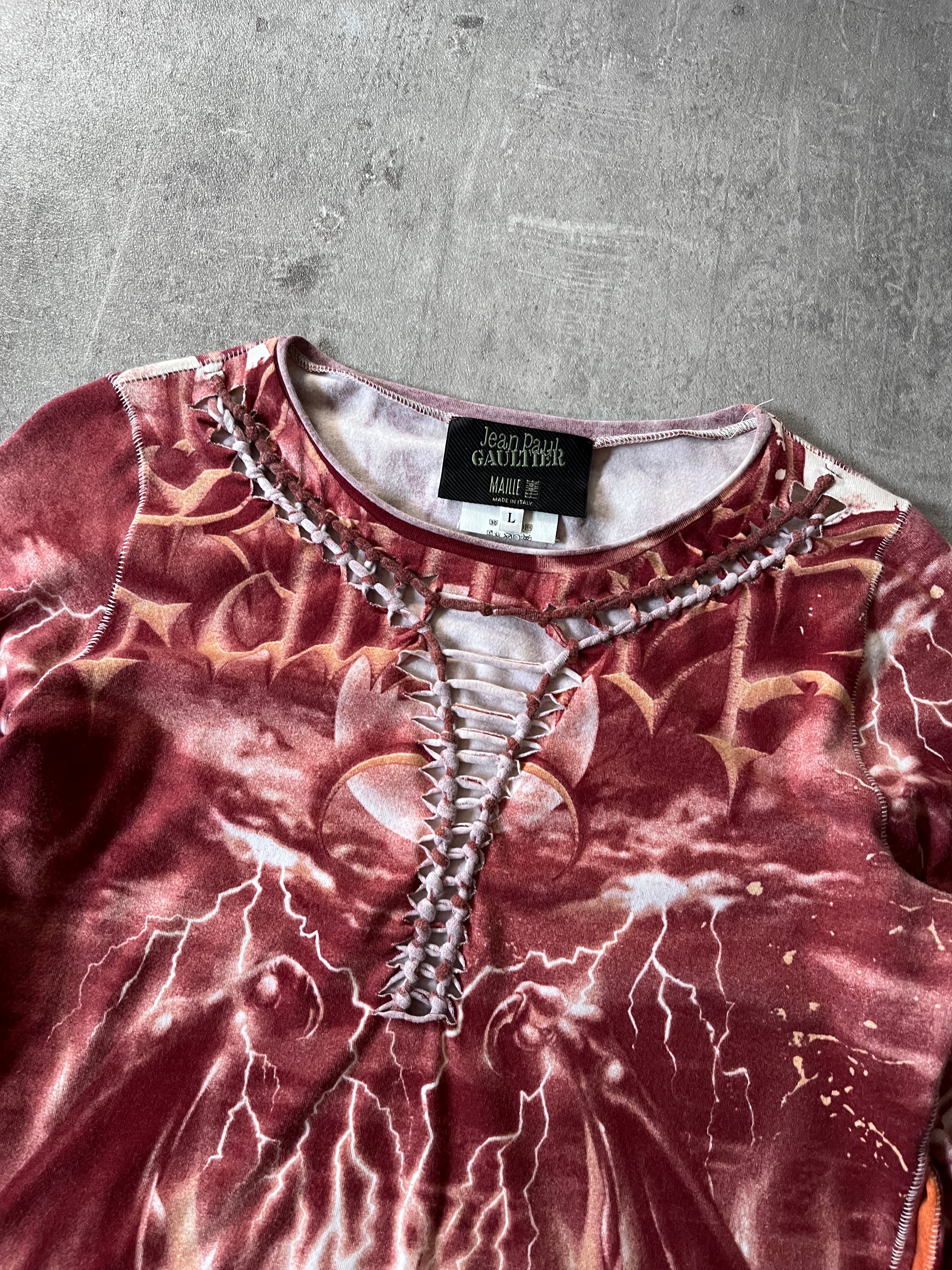 S/S 2001 Jean Paul Gaultier "Satan" Tatto Long Sleeve Red Unisex - M