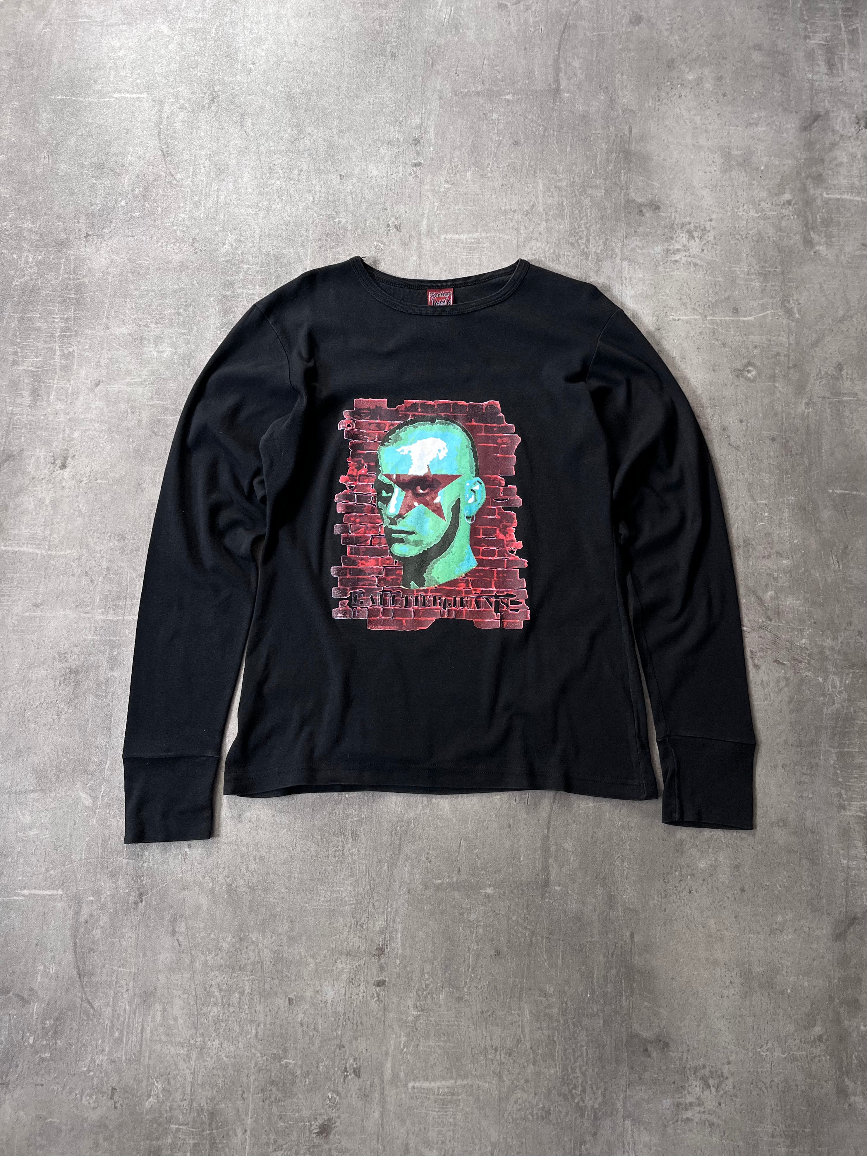 Jean Paul Gaultier Vintage Face Print Long Sleeve Black Men - M