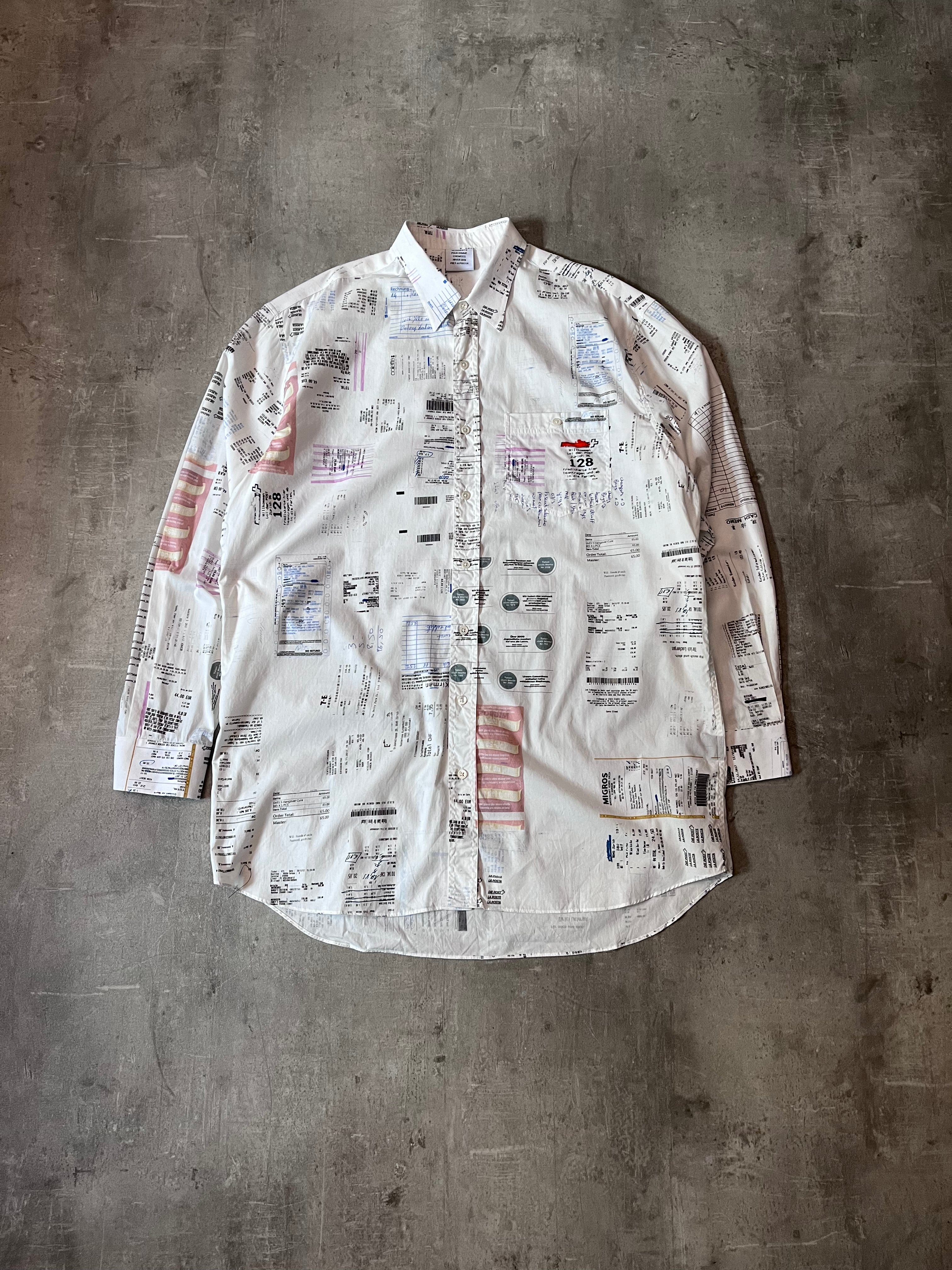 F/W 2019 Vetements Receipt All Over Print Shirt White Men - M