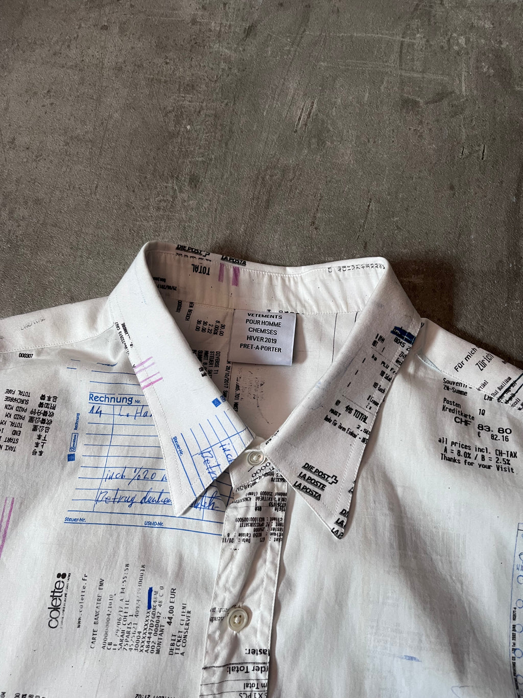 F/W 2019 Vetements Receipt All Over Print Shirt White Men - M