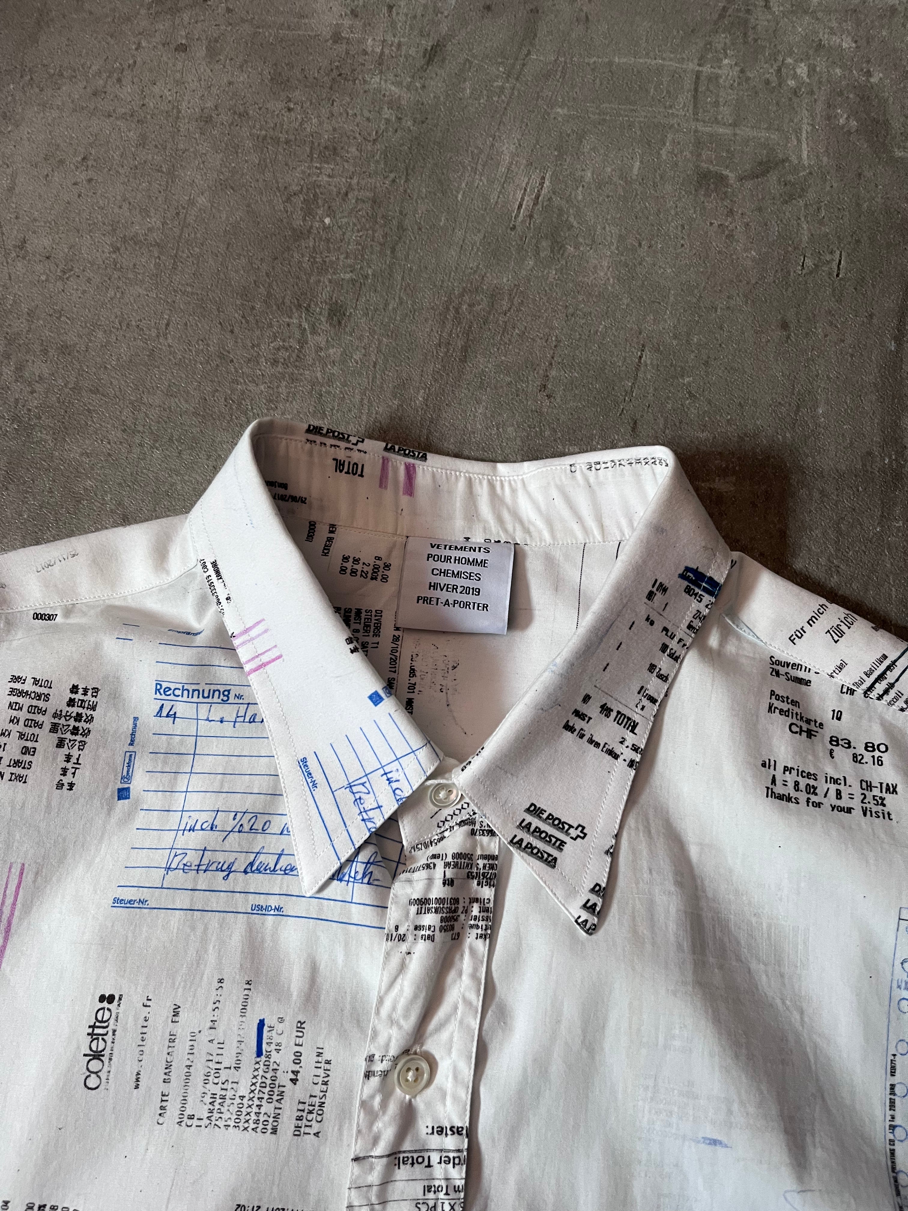 F/W 2019 Vetements Receipt All Over Print Shirt White Men - M