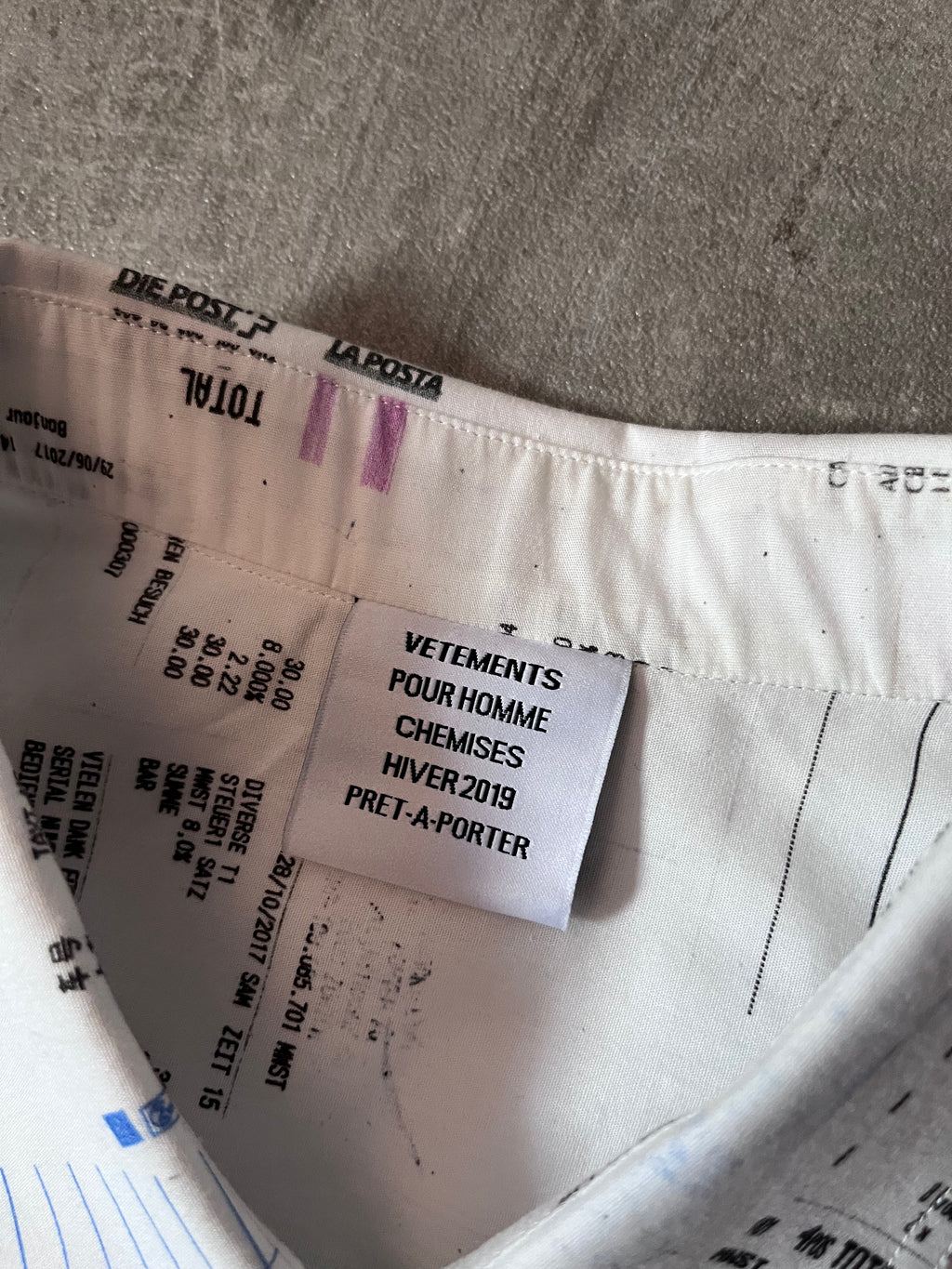 F/W 2019 Vetements Receipt All Over Print Shirt White Men - M