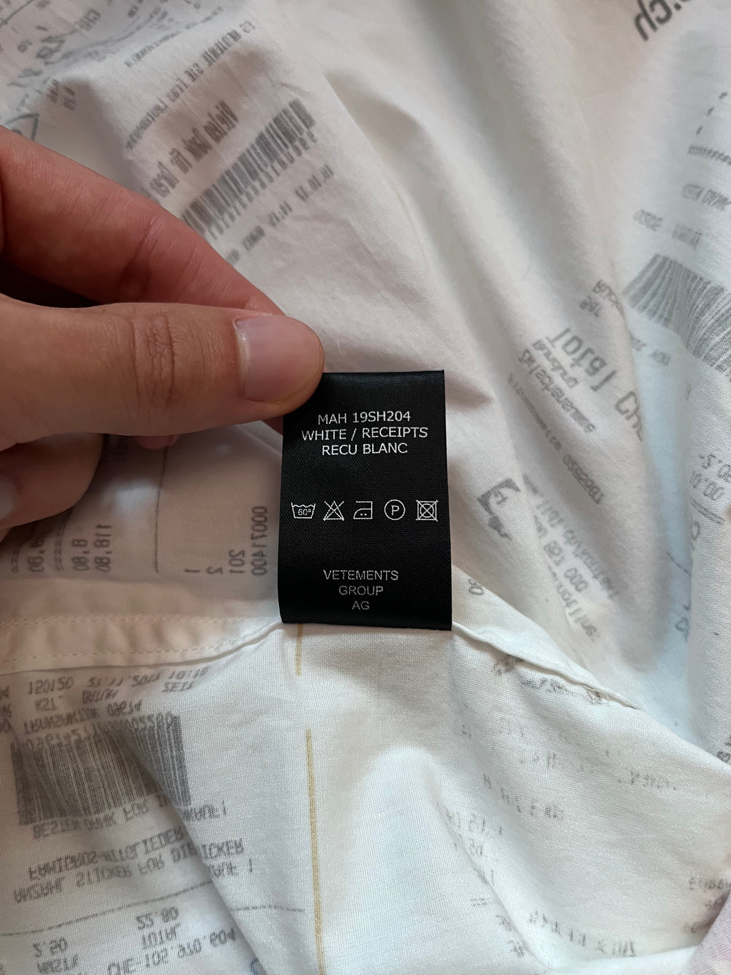 F/W 2019 Vetements Receipt All Over Print Shirt White Men - M