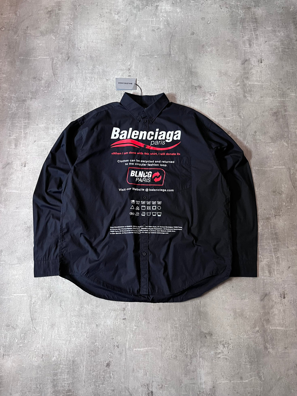 F/W 2021 Balenciaga Recycling Eco Logo Print Shirt Black Men - M