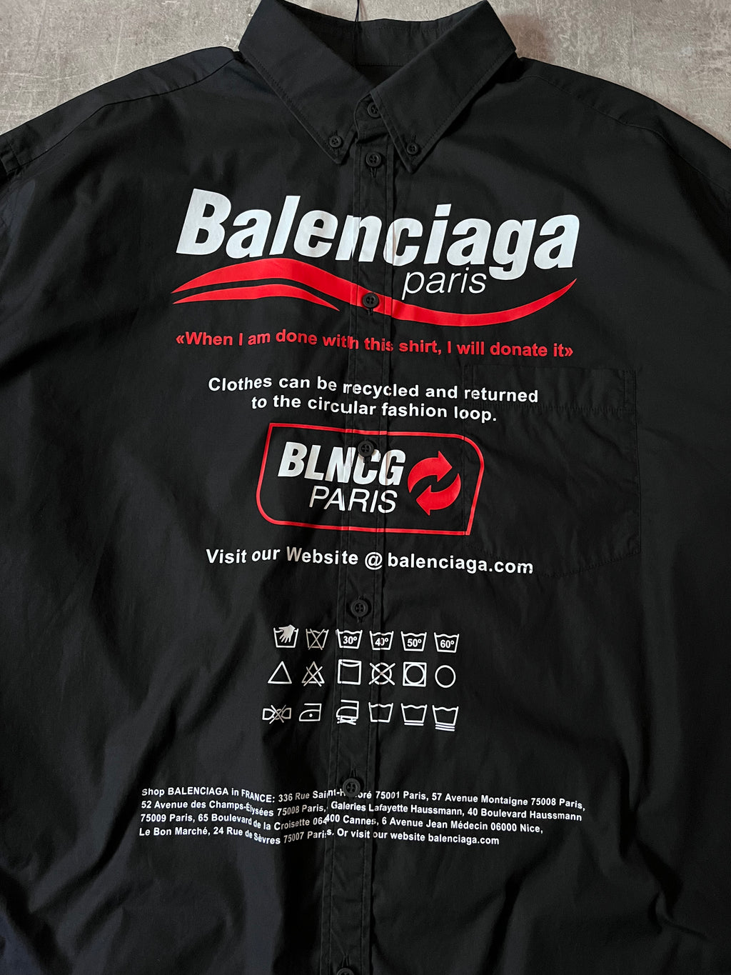 F/W 2021 Balenciaga Recycling Eco Logo Print Shirt Black Men - M
