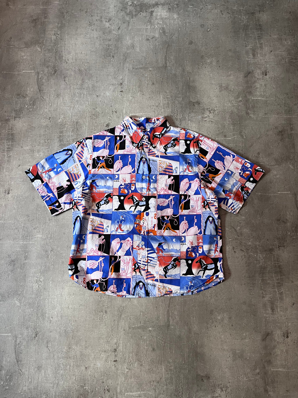 S/S 2018 Prada Comics All Over Print Rope Motif Short Sleeve Shirt Multicolor Men - L
