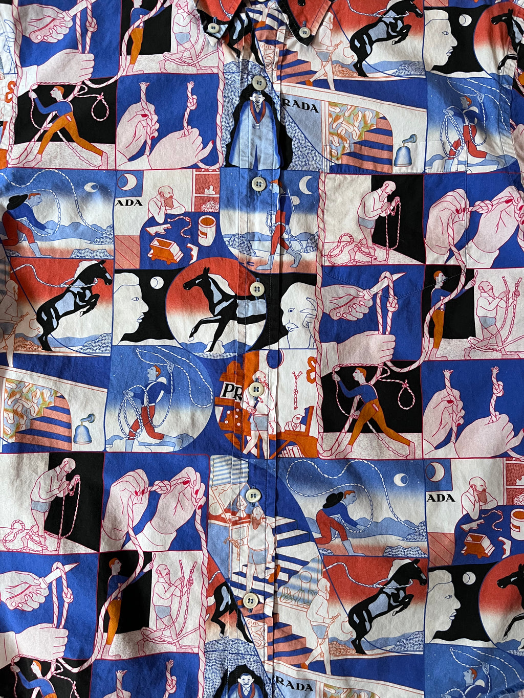 S/S 2018 Prada Comics All Over Print Rope Motif Short Sleeve Shirt Multicolor Men - L