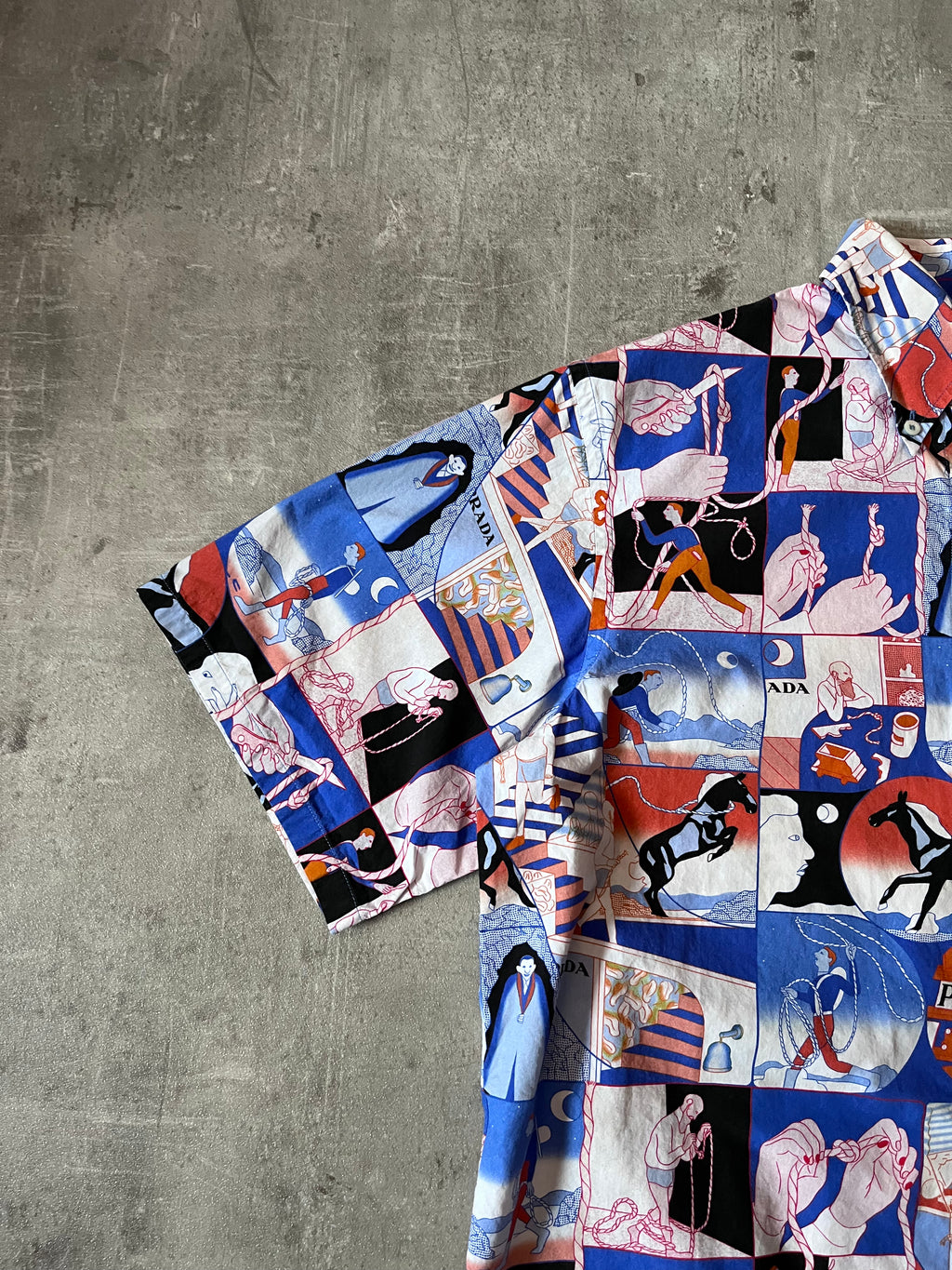 S/S 2018 Prada Comics All Over Print Rope Motif Short Sleeve Shirt Multicolor Men - L