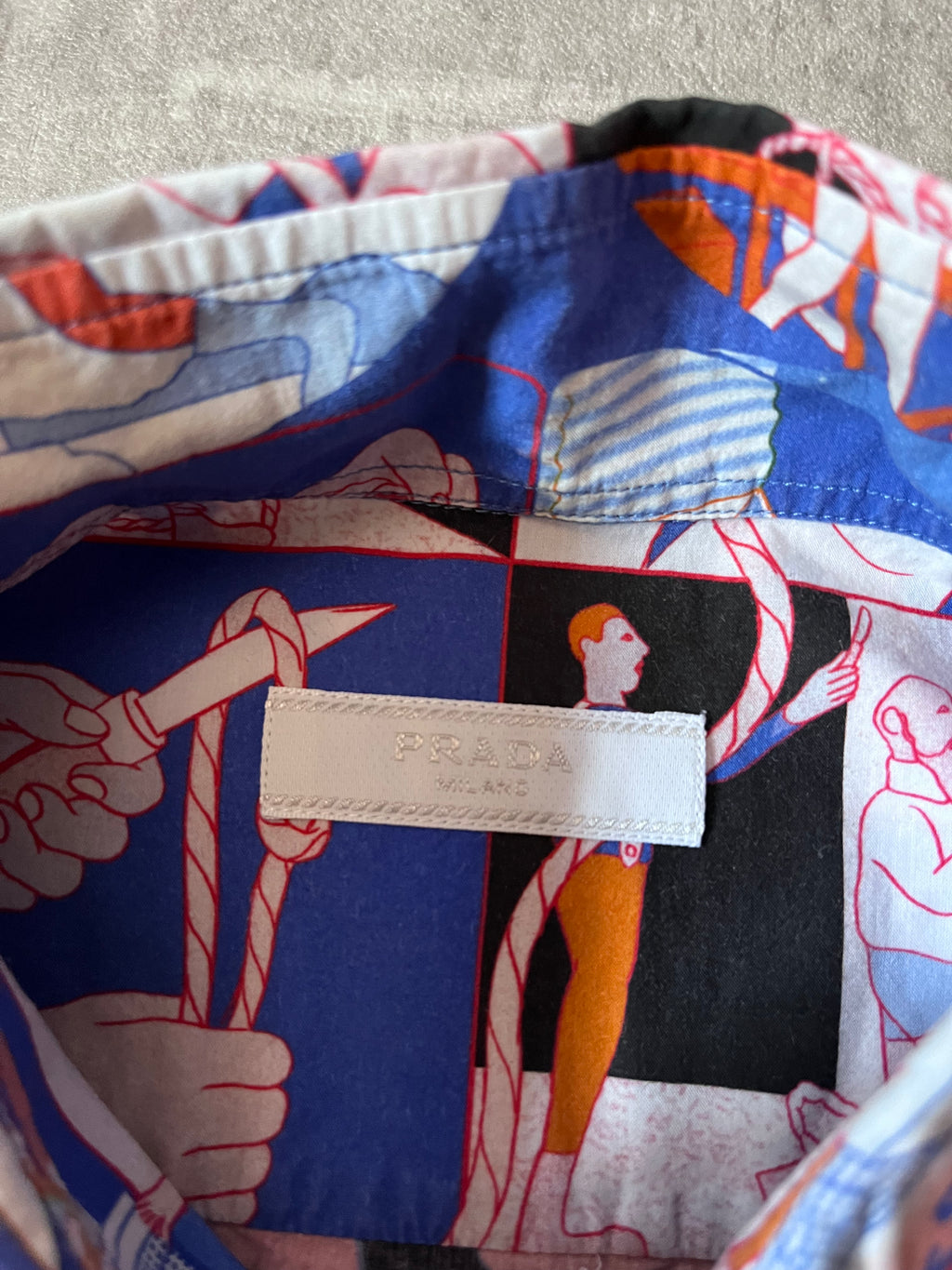S/S 2018 Prada Comics All Over Print Rope Motif Short Sleeve Shirt Multicolor Men - L