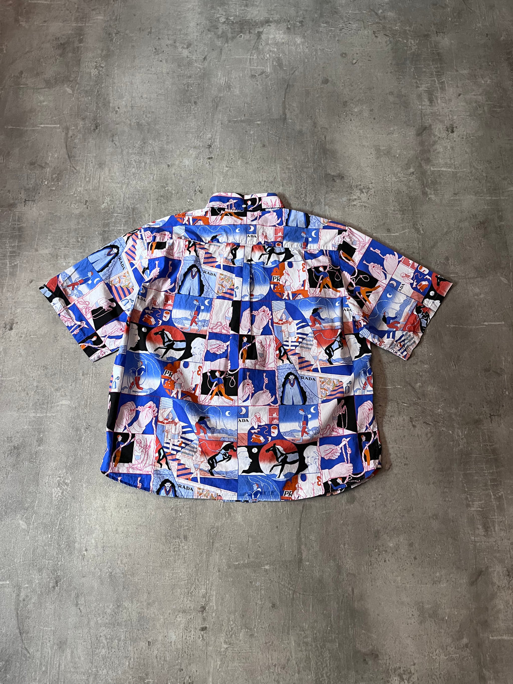 S/S 2018 Prada Comics All Over Print Rope Motif Short Sleeve Shirt Multicolor Men - L